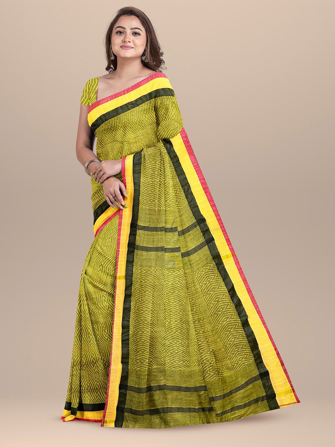 

SARIKA Abstract Printed Pure Cotton Saree, Yellow