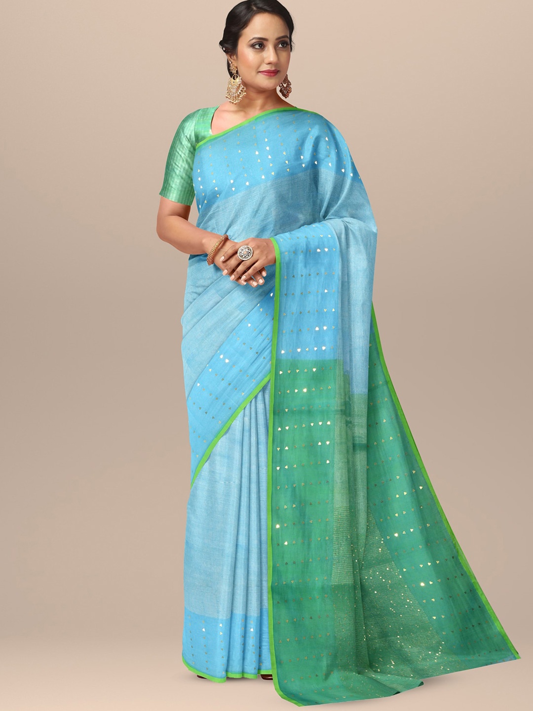 

SARIKA Geometric Embroidered Pure Silk Saree, Blue