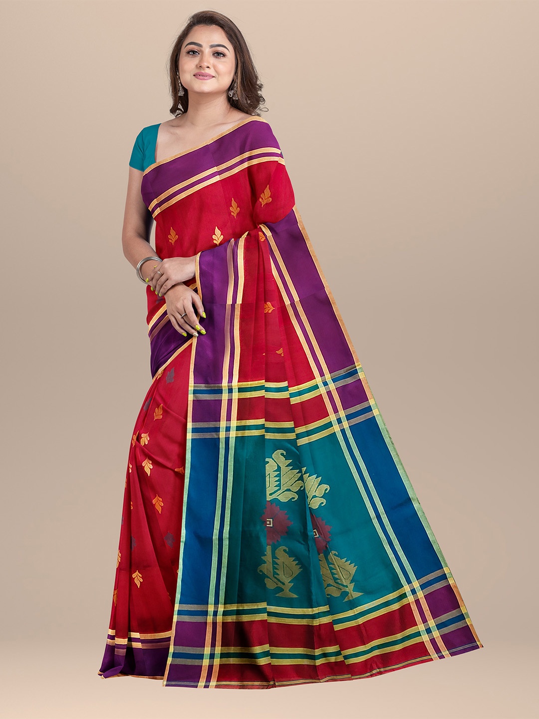 

SARIKA Woven Design Pure Cotton Saree, Maroon