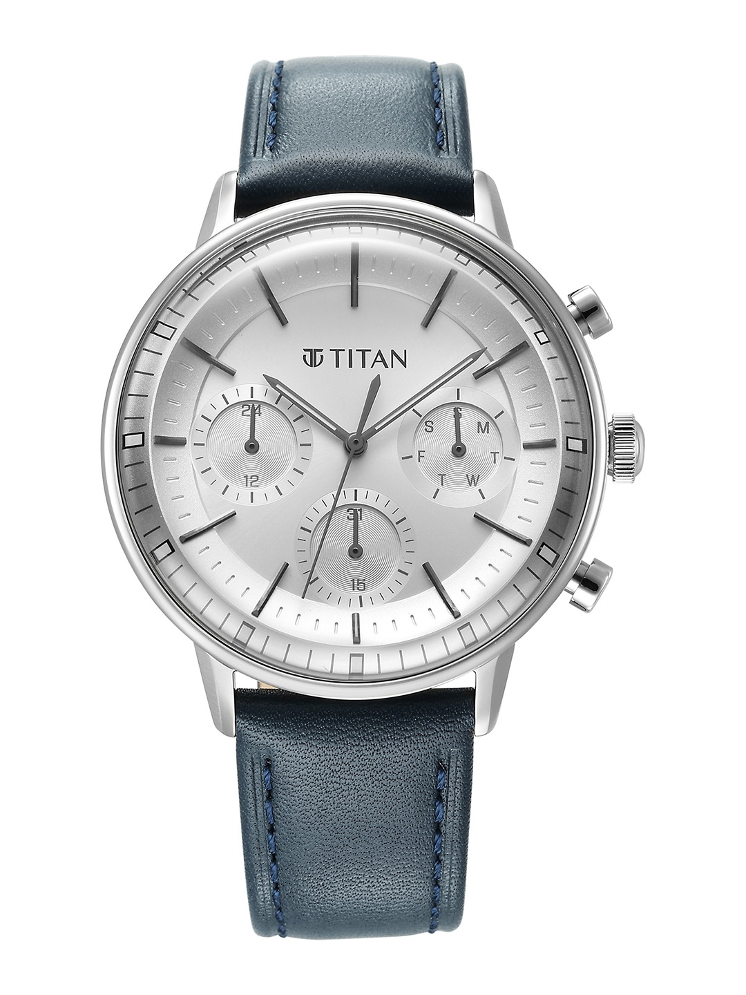 

Titan Men Textured Dial & Leather Straps Analogue Multi Function Watch 90171SL01, White