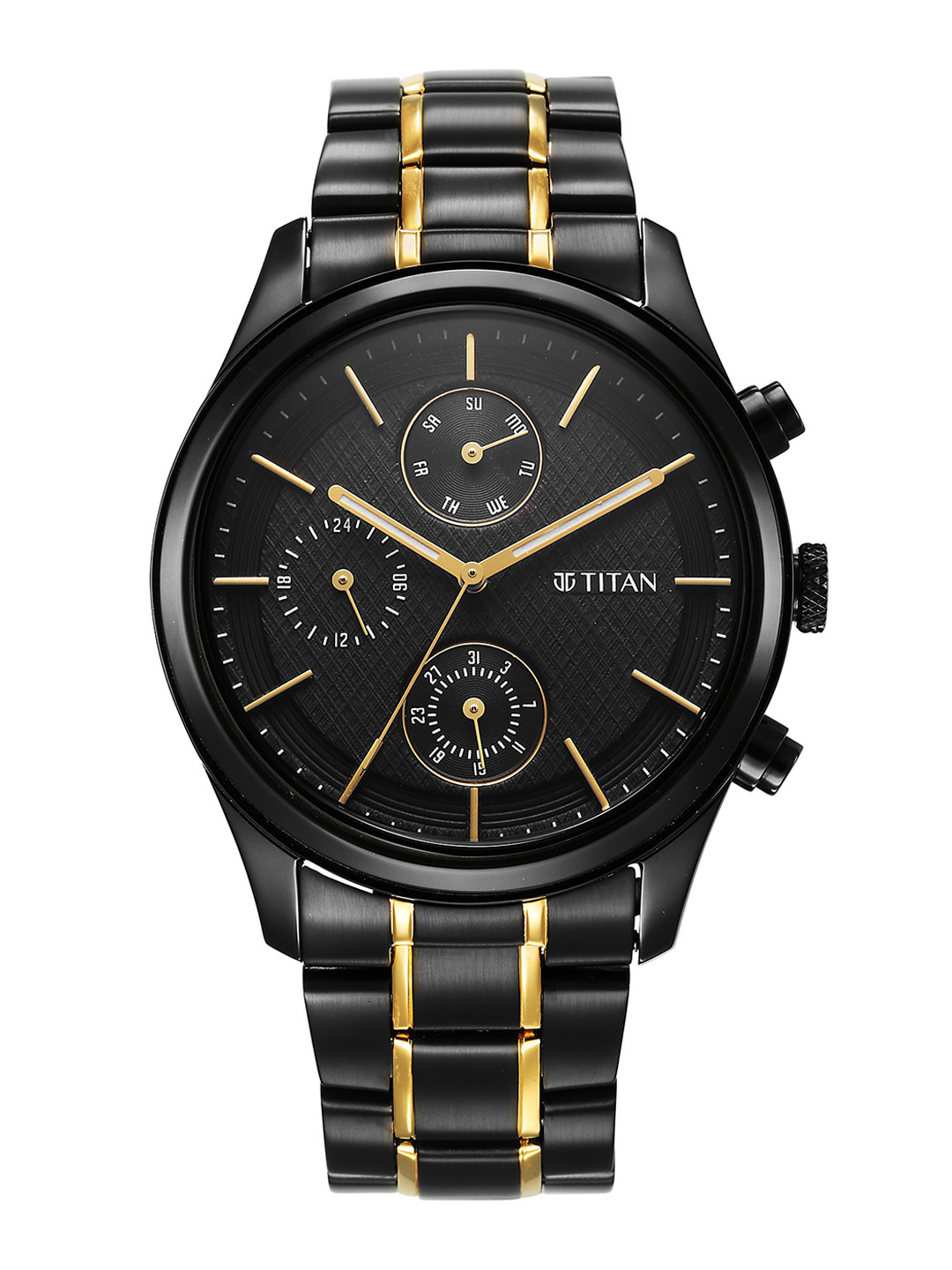 

Titan Men Textured Dial & Stainless Steel Straps Analogue Watch 1805KM06, Black