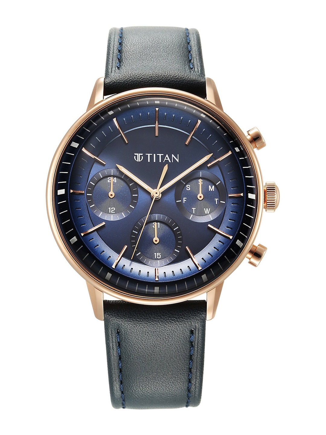 

Titan Men Textured Dial & Leather Straps Analogue Multi Function Watch 90171WL01, Blue