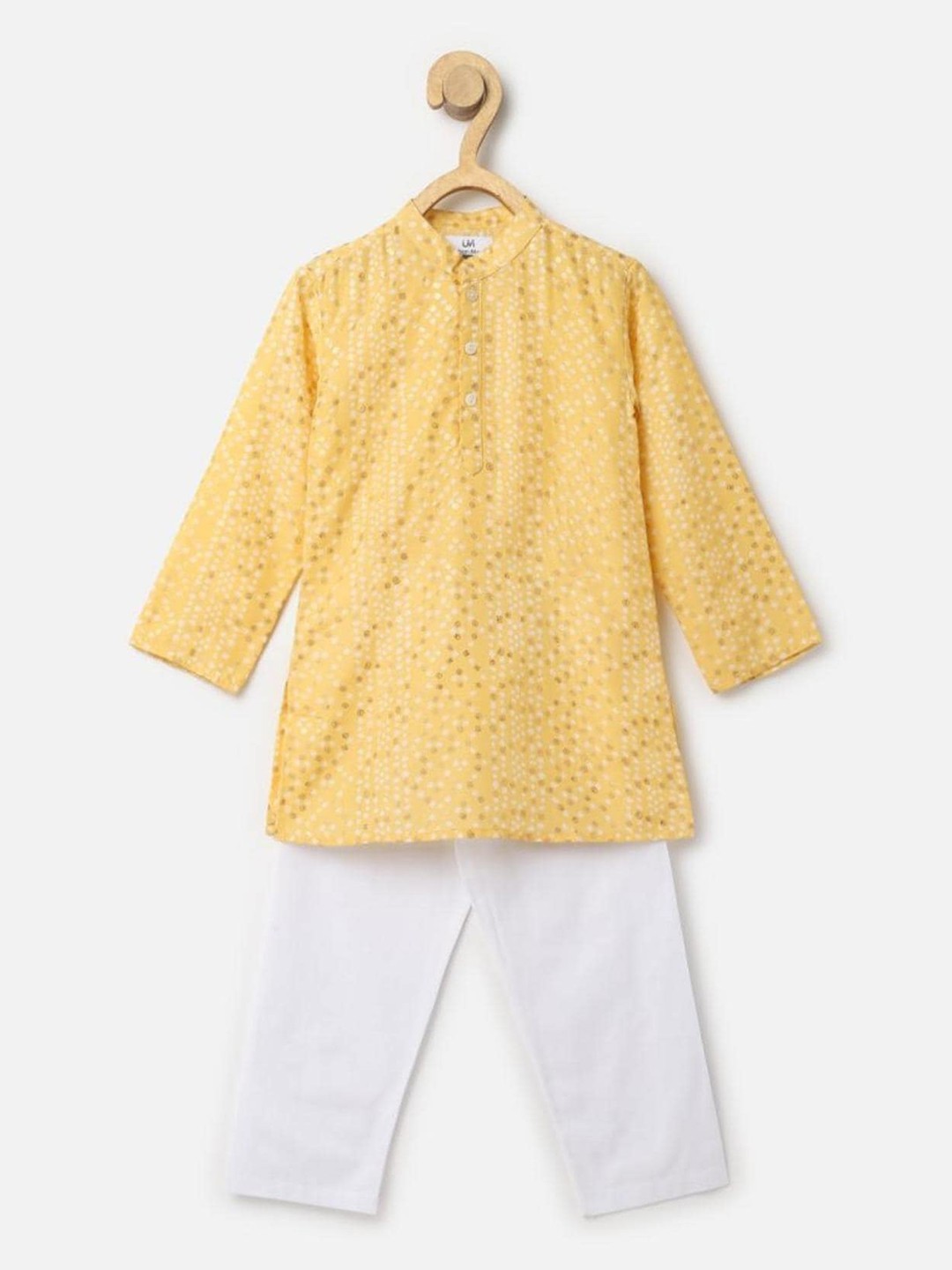 

UrbanMark Boys Bandhani Printed Regular Straight Kurta with Pyjamas, Yellow