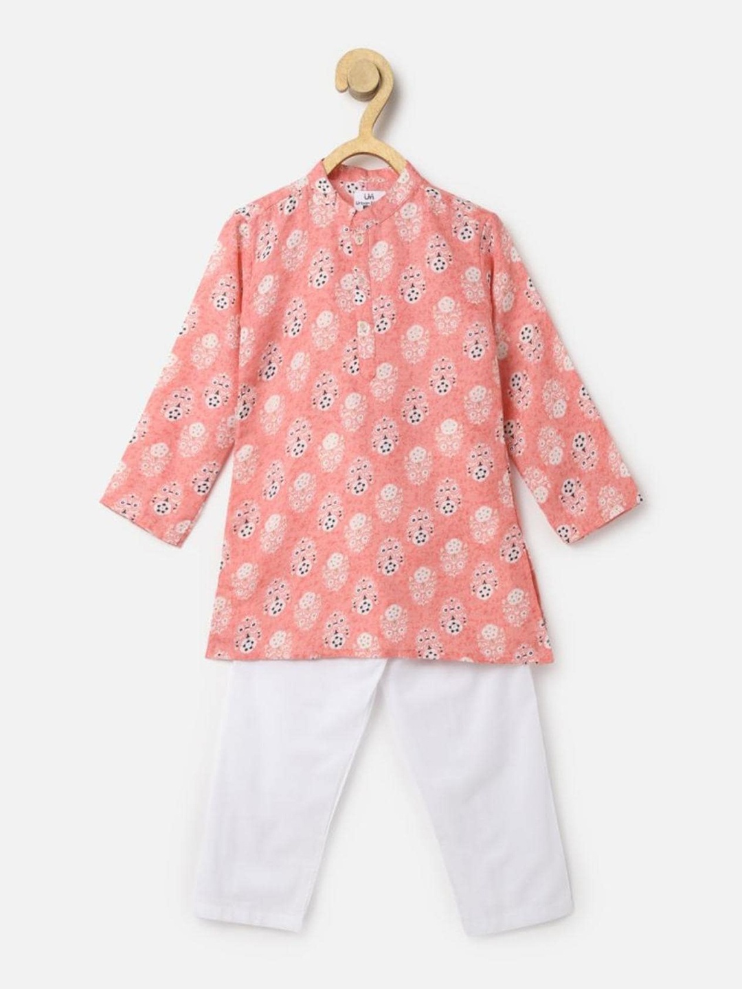 

UrbanMark Boys Ethnic Motifs Printed Regular Straight Kurta with Pyjamas, Coral
