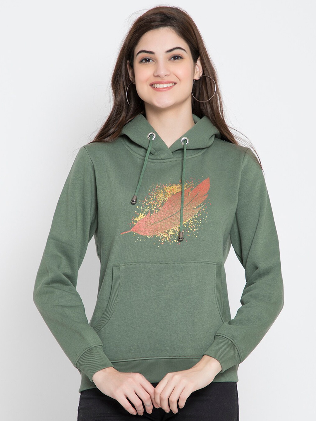 

FLOSBERRY Printed Hooded Fleece Sweatshirt, Green