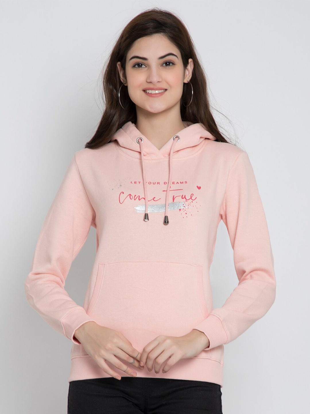 

FLOSBERRY Printed Hooded Fleece Sweatshirt, Peach