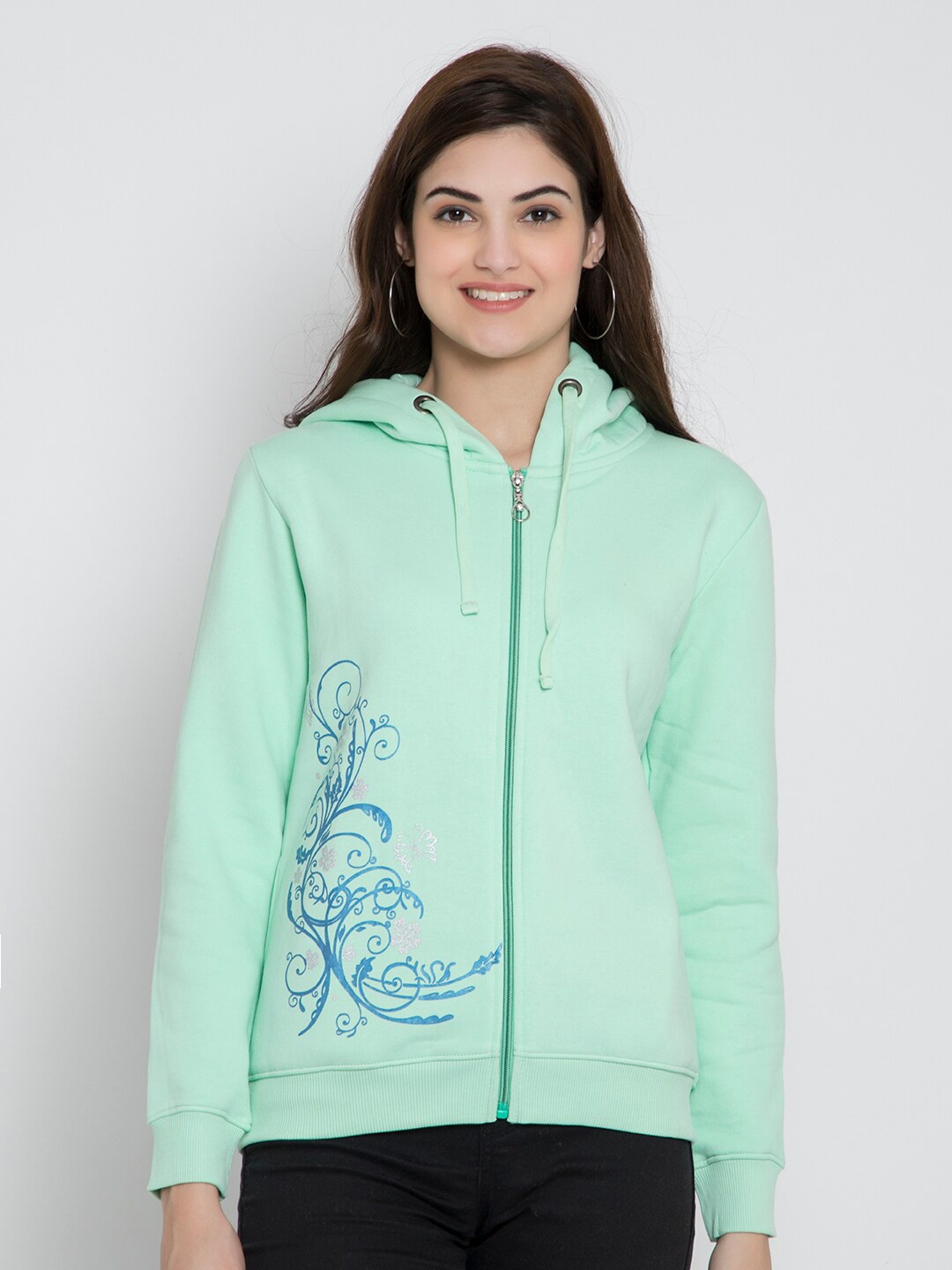 

FLOSBERRY Printed Hooded Fleece Sweatshirt, Green