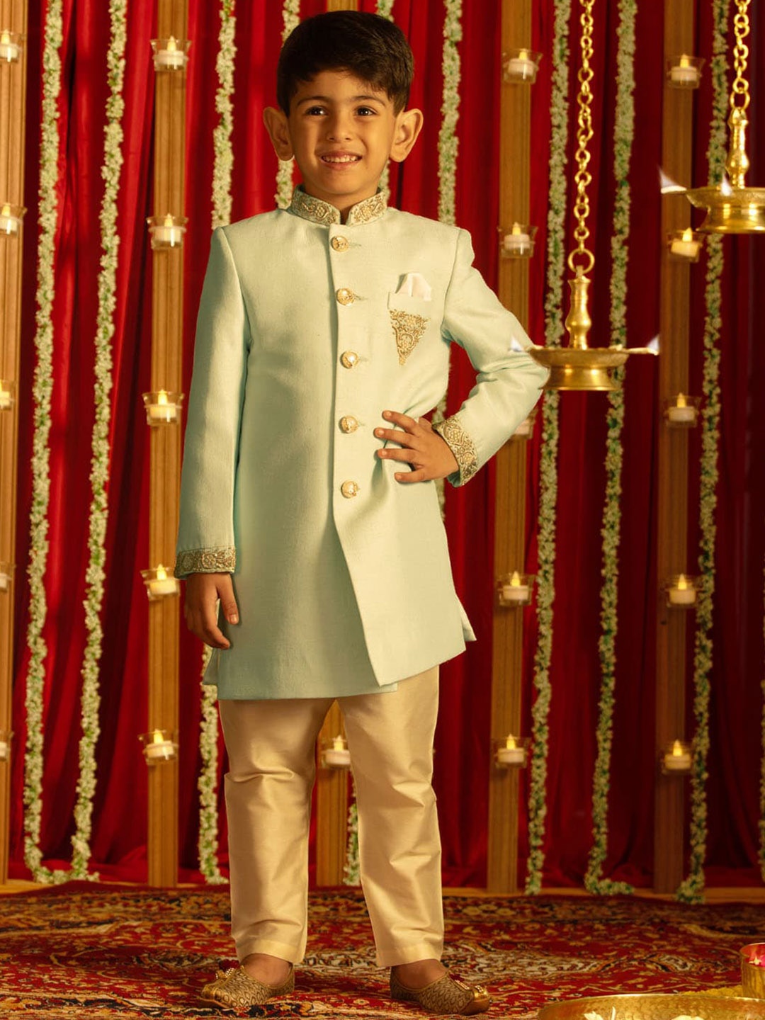 

VASTRAMAY Boys Embroidered Sherwani Set, Blue