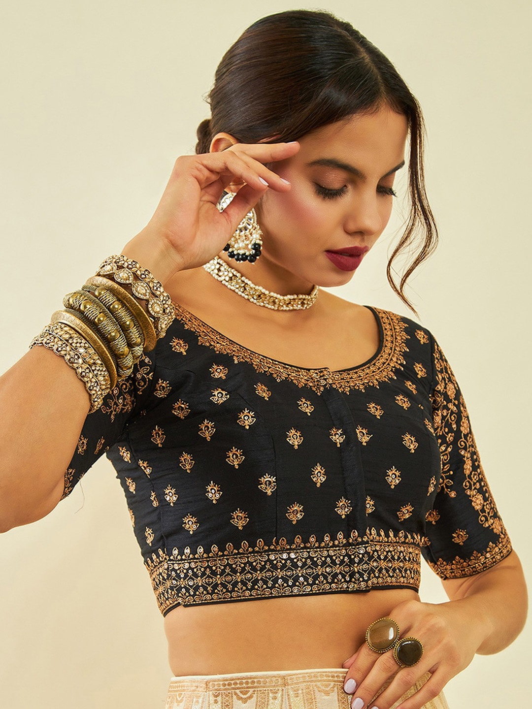 

Soch Embroidered Sequinned Saree Blouse, Black