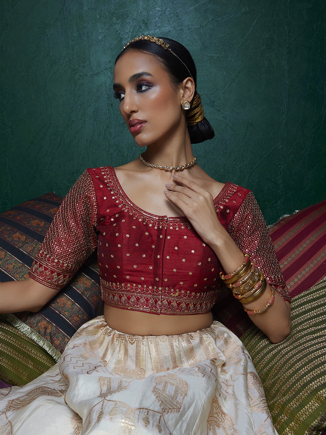 

Soch Embroidered Sequinned Saree Blouse, Maroon