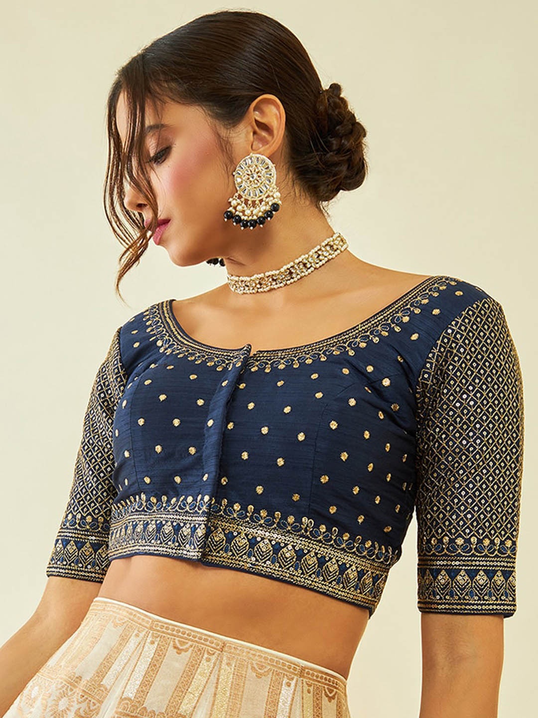 

Soch Embroidered Sequinned Saree Blouse, Navy blue