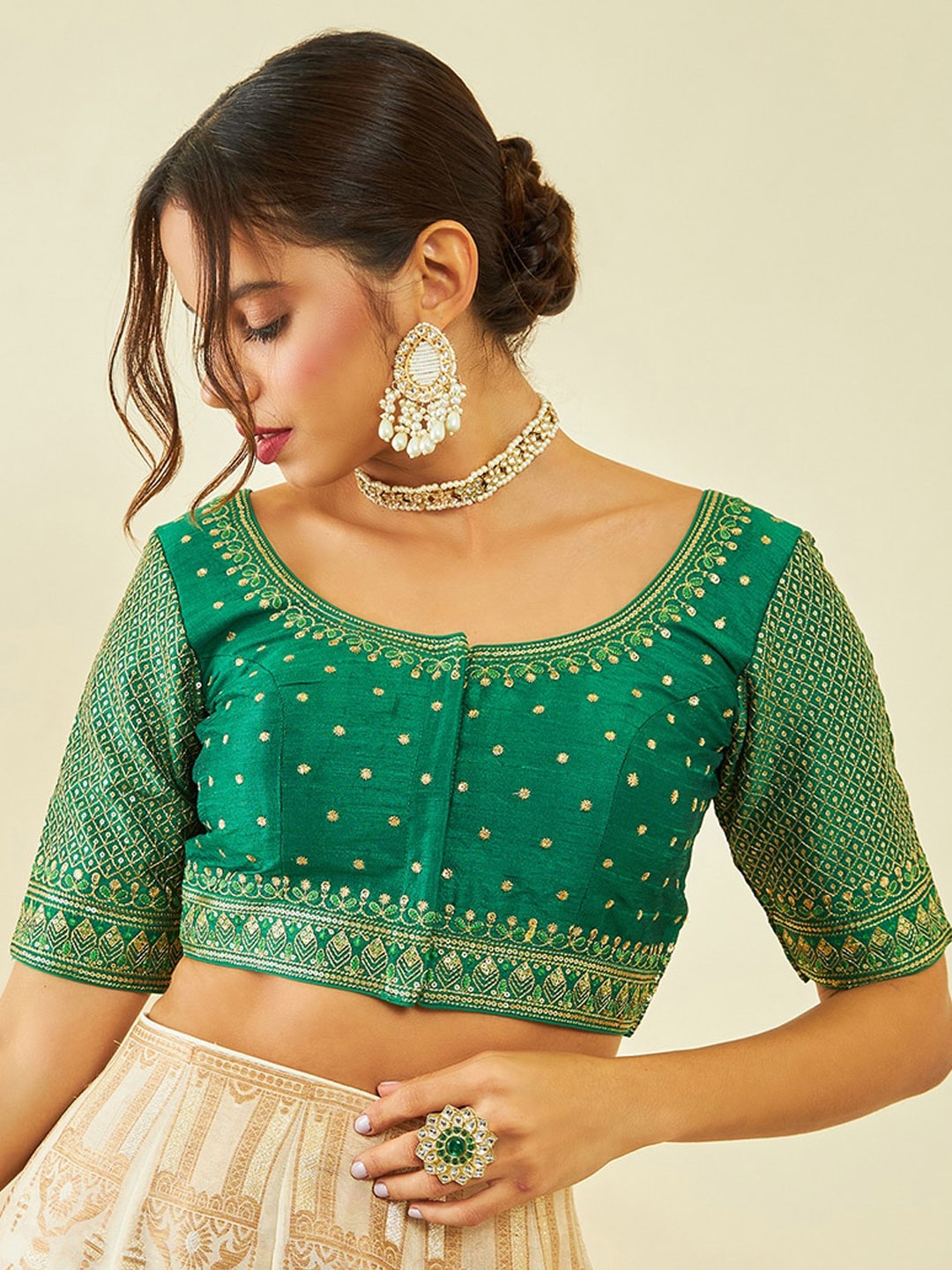 

Soch Embroidered Sequinned Saree Blouse, Green