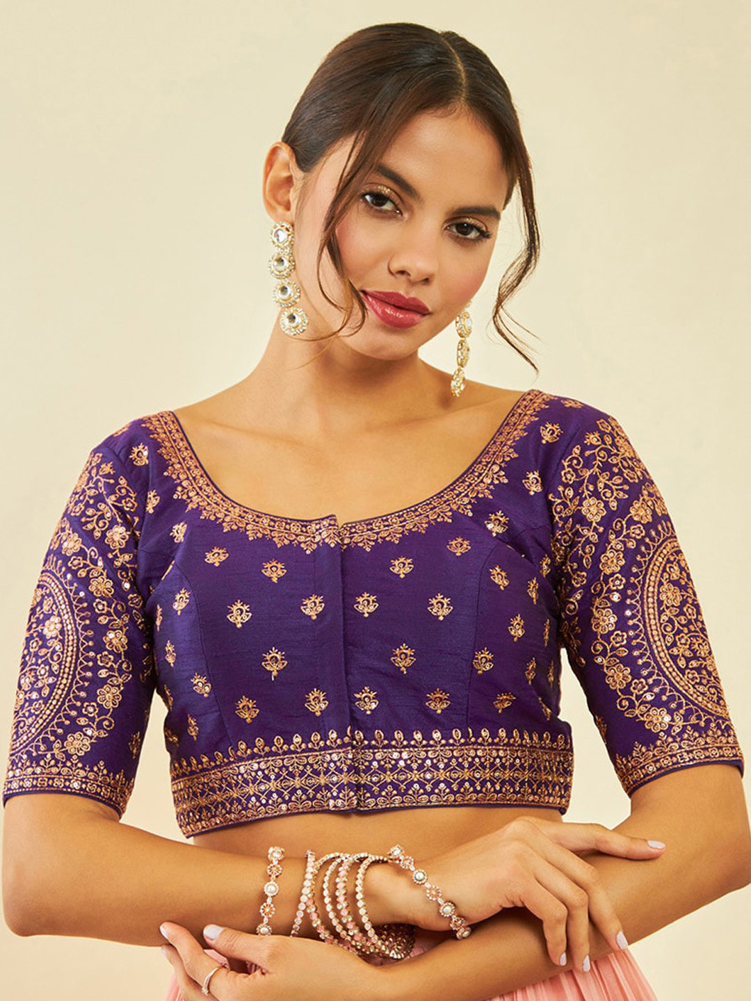 

Soch Embroidered Saree Blouse, Purple