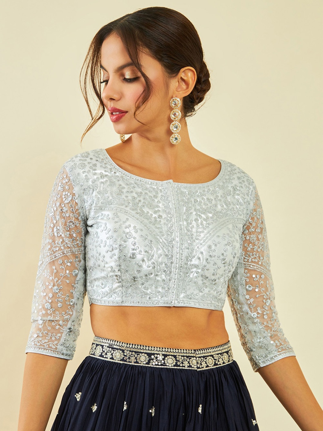 

Soch Embroidered Saree Blouse, Silver