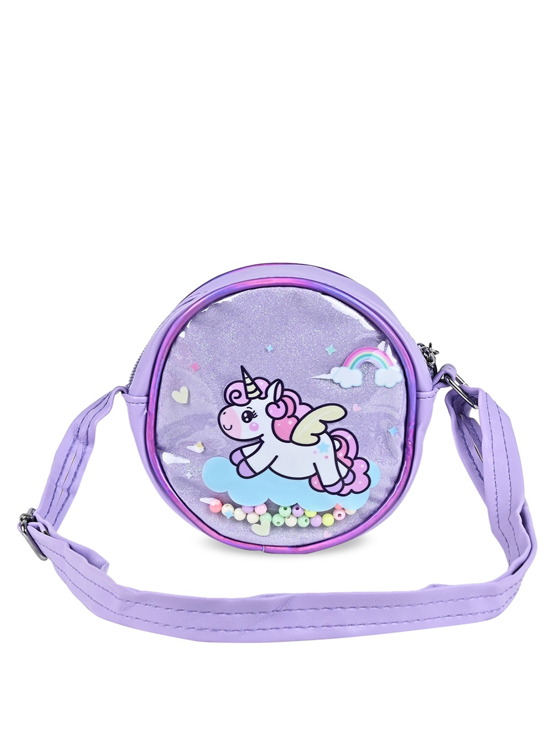 

Asthetika Kids Girls Printed PU Half Moon Sling Bag, Purple