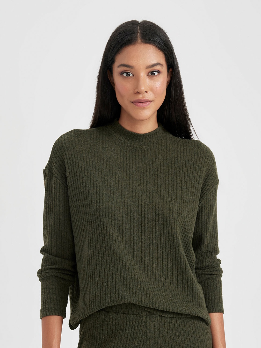 

DeFacto Striped High Neck Long Sleeves T-shirt, Green