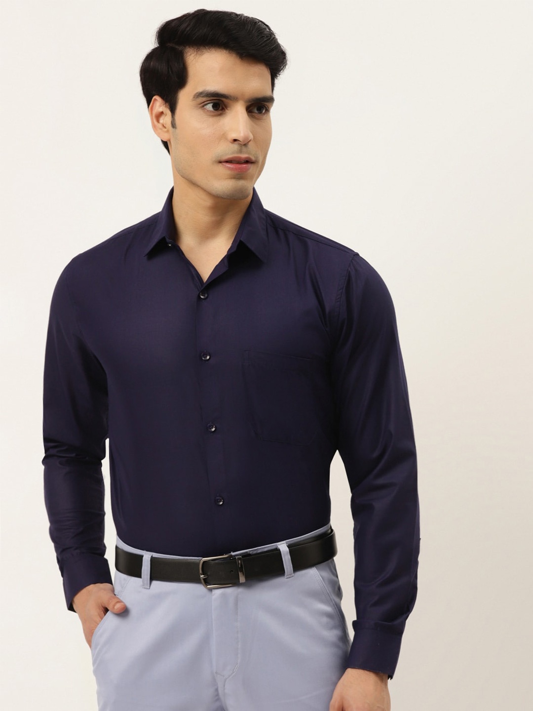 

JAINISH Classic Spread Collar Pure Cotton Formal Shirt, Navy blue