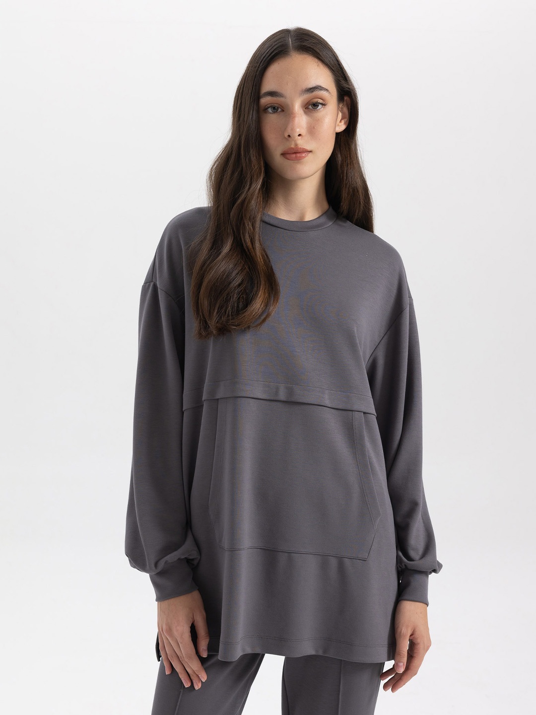 

DeFacto Longline Pullover Sweatshirt, Grey