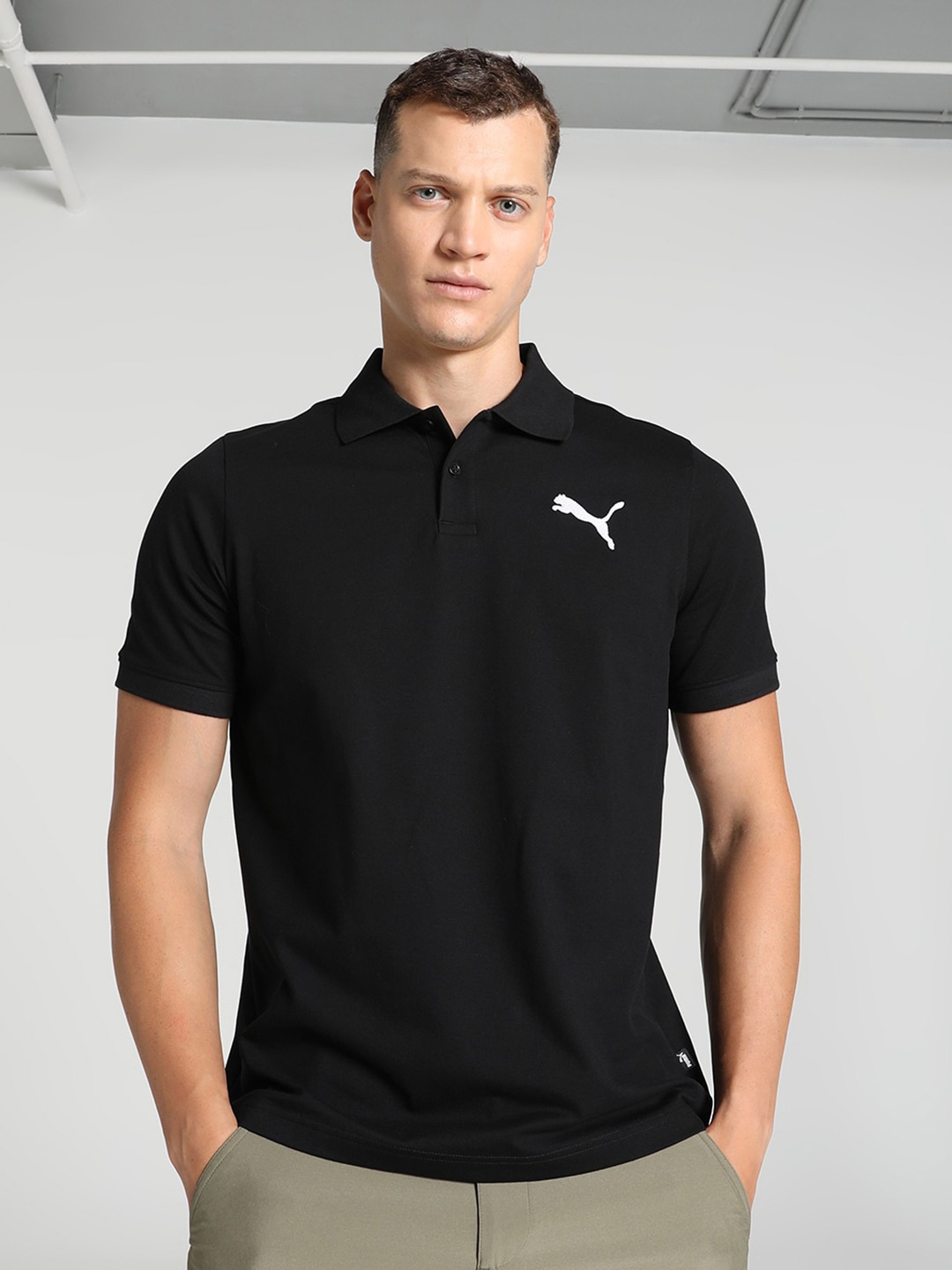 

Puma Ess Pique Polo Collar Cotton T-Shirt, Black