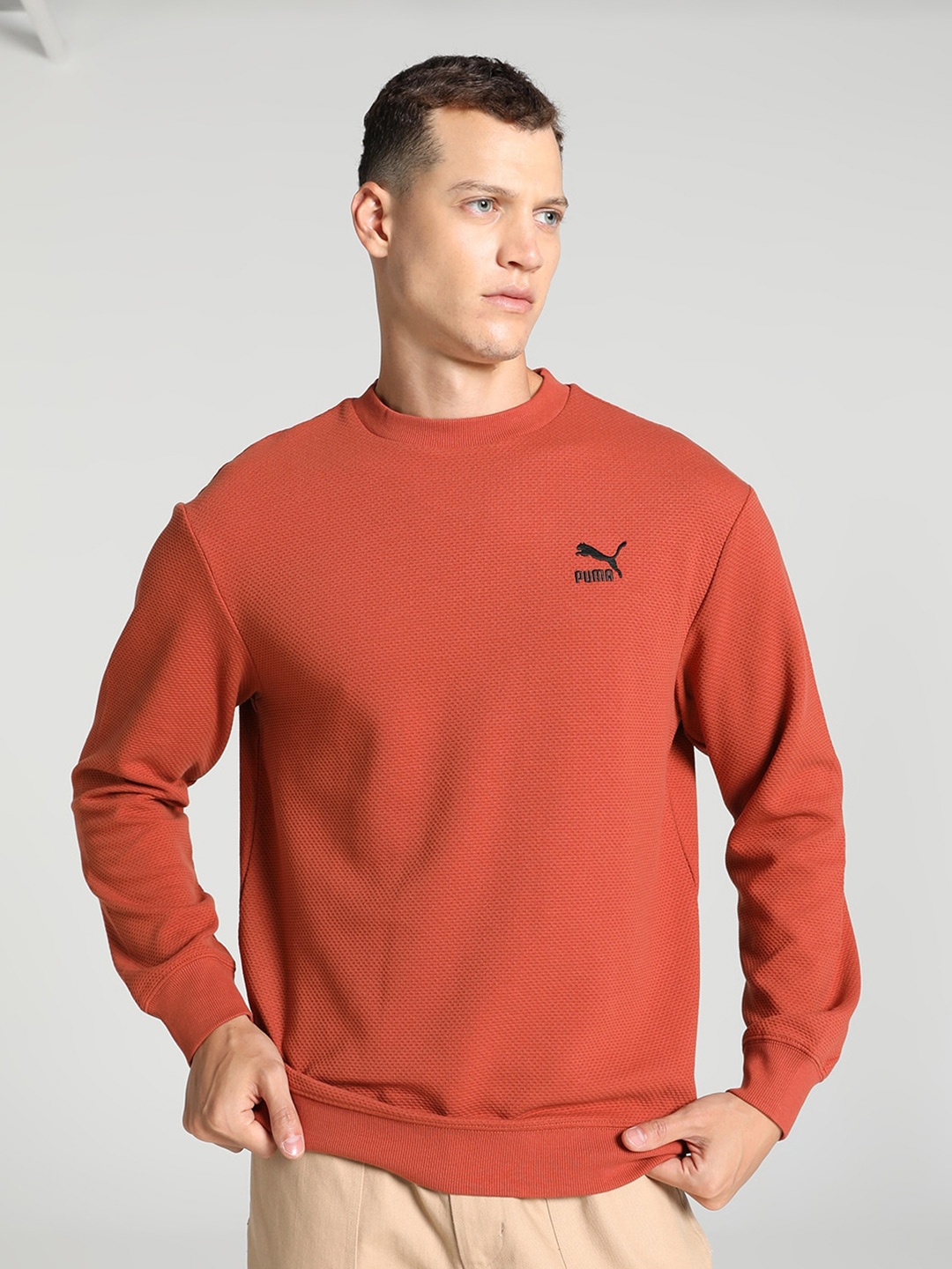 

Puma Classics Jacquard Crew-Neck Cotton Sweatshirt, Brown