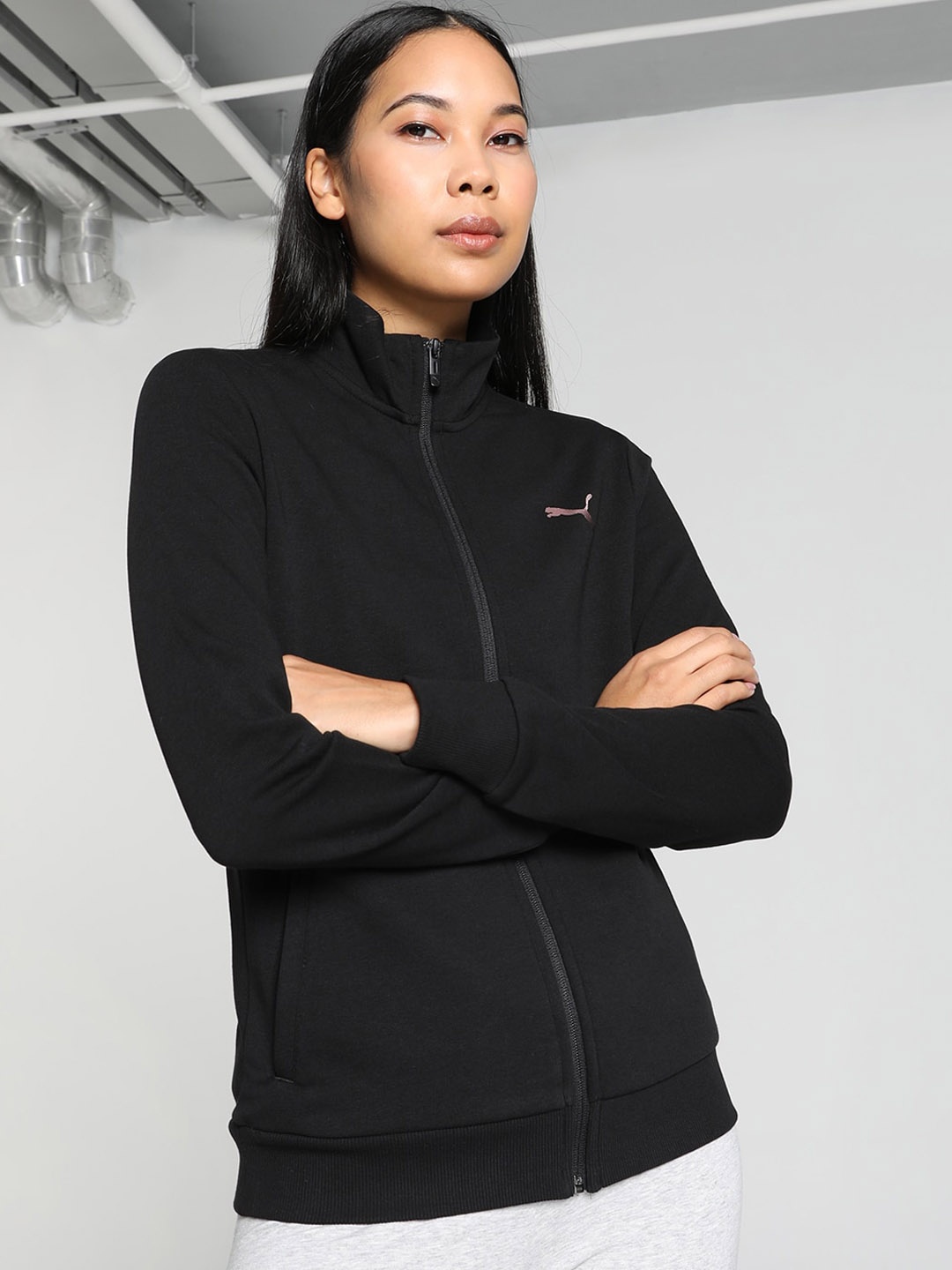 

Puma Zippered Terry Regular Fit Cotton Sporty Jacket, Black