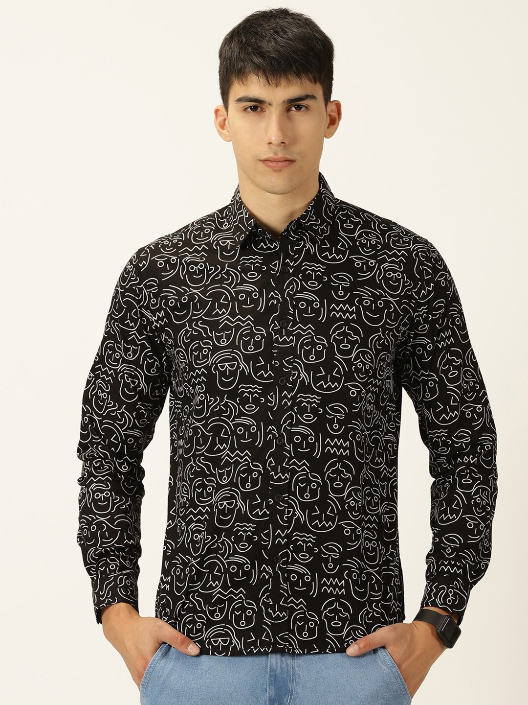 

Moda Rapido Printed Classic Slim Fit Cotton Casual Shirt, Black