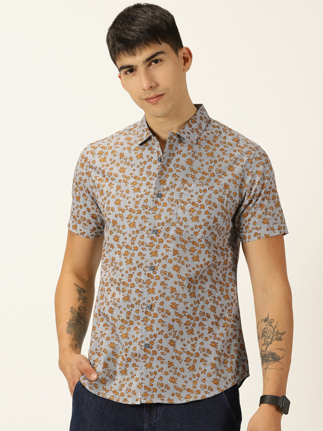 

Moda Rapido Floral Printed Classic Slim Fit Cotton Casual Shirt, Mustard