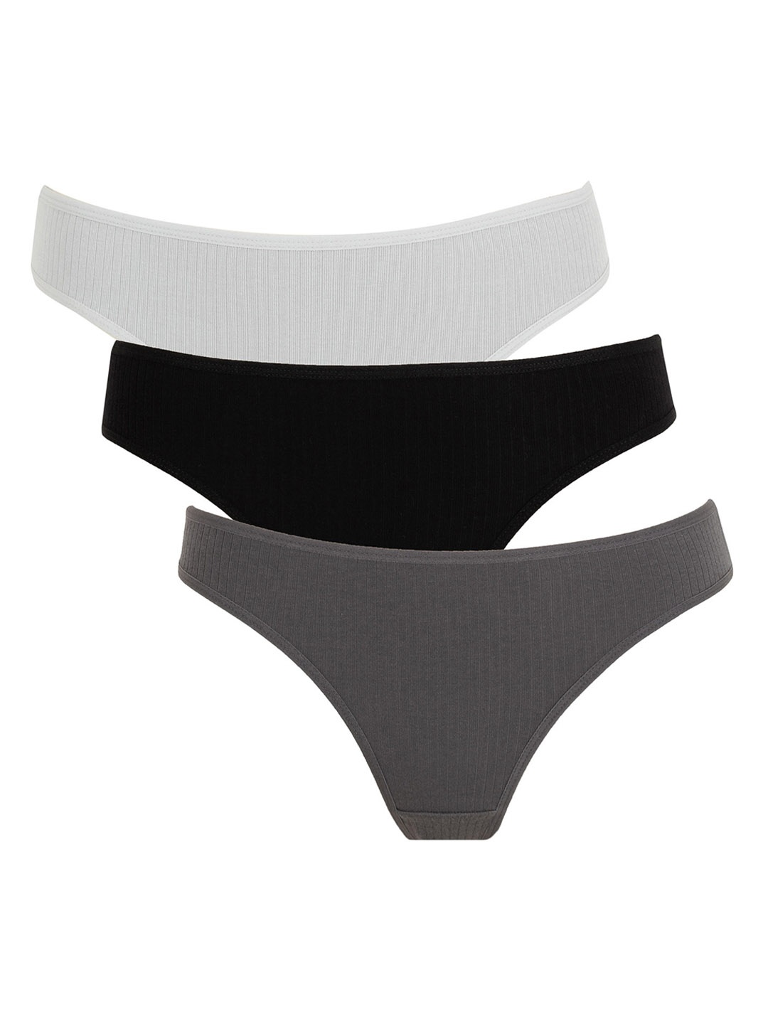 

DeFacto Women Pack of 3 Striped Ribbed Bikini Briefs, Black