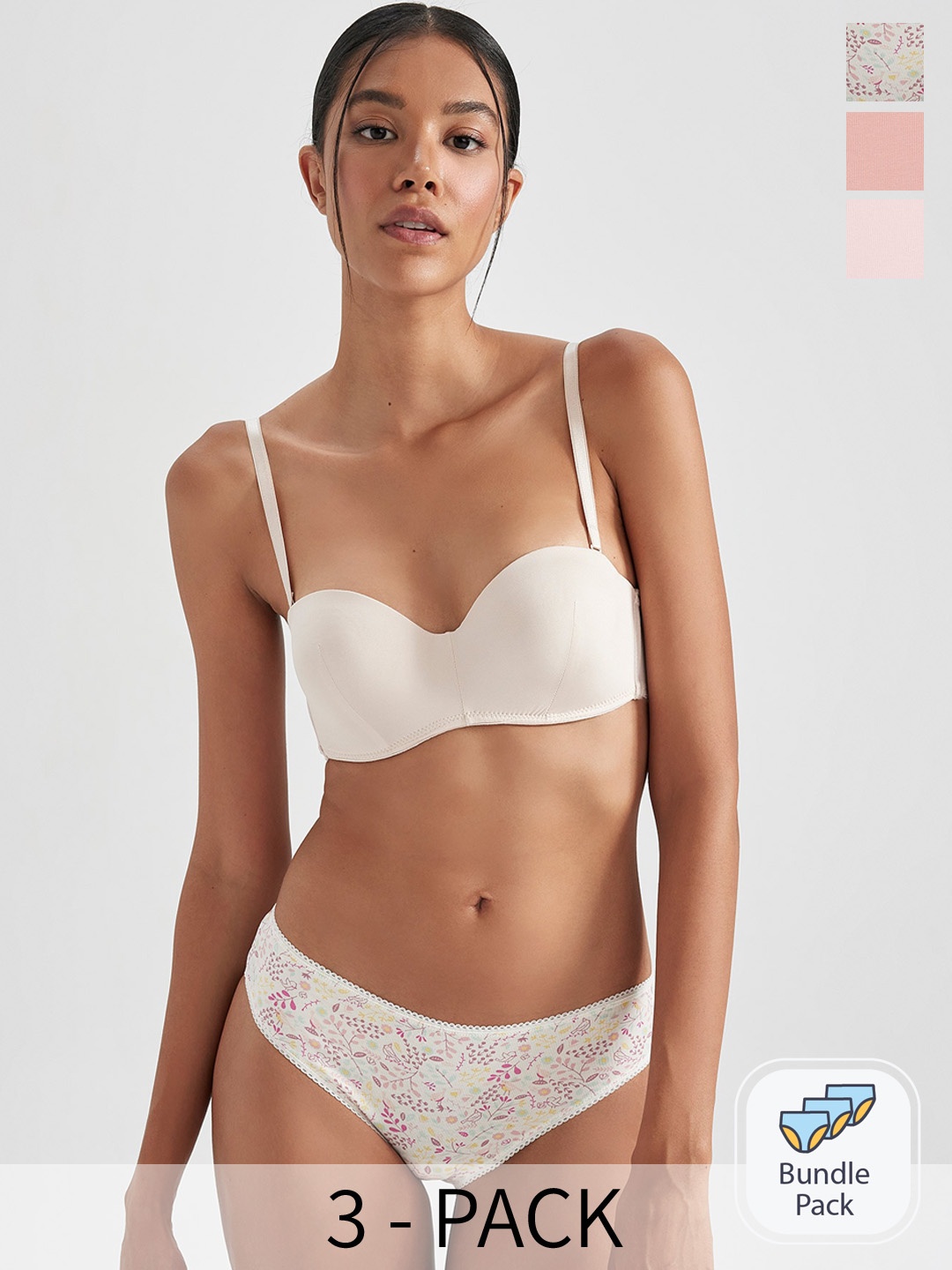 

DeFacto Women Printed Cotton Ribbed Briefs, Beige