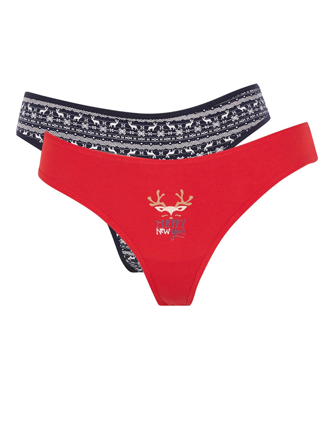 

DeFacto Pack Of 2 Printed Mid- Rise Briefs, Red