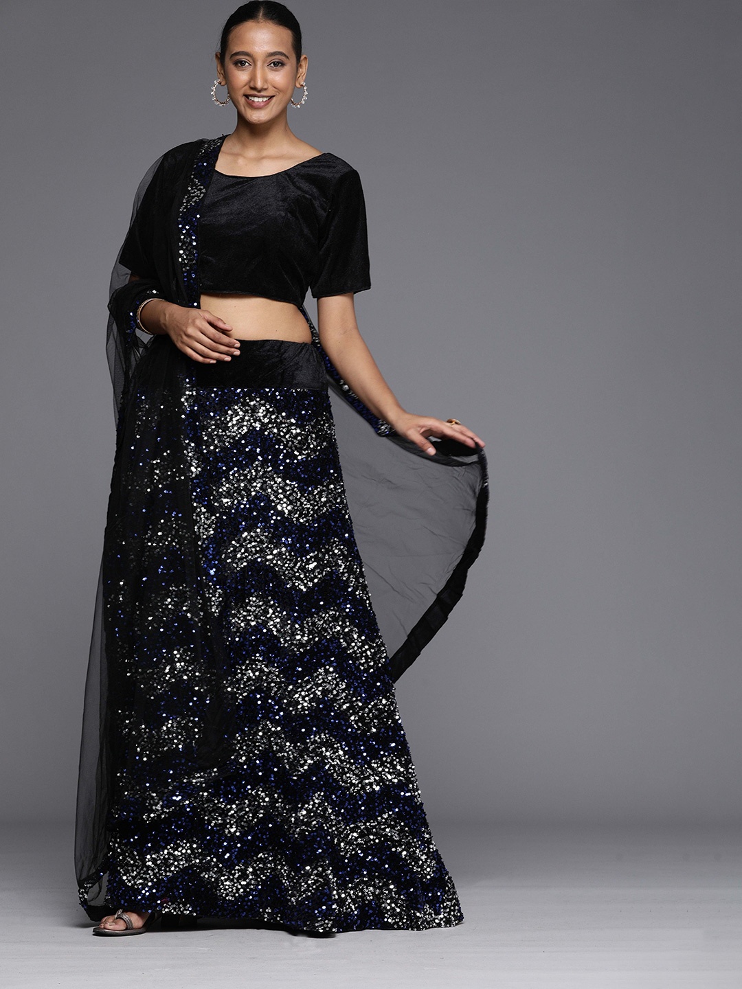 

Ishin Embellished Sequinned Semi-Stitched Lehenga Choli, Blue