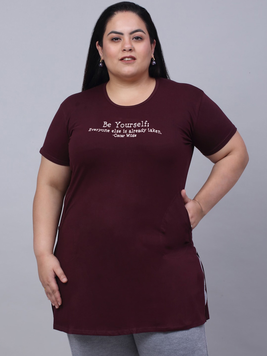 

Trend Level Women Burgundy Typography T-shirt