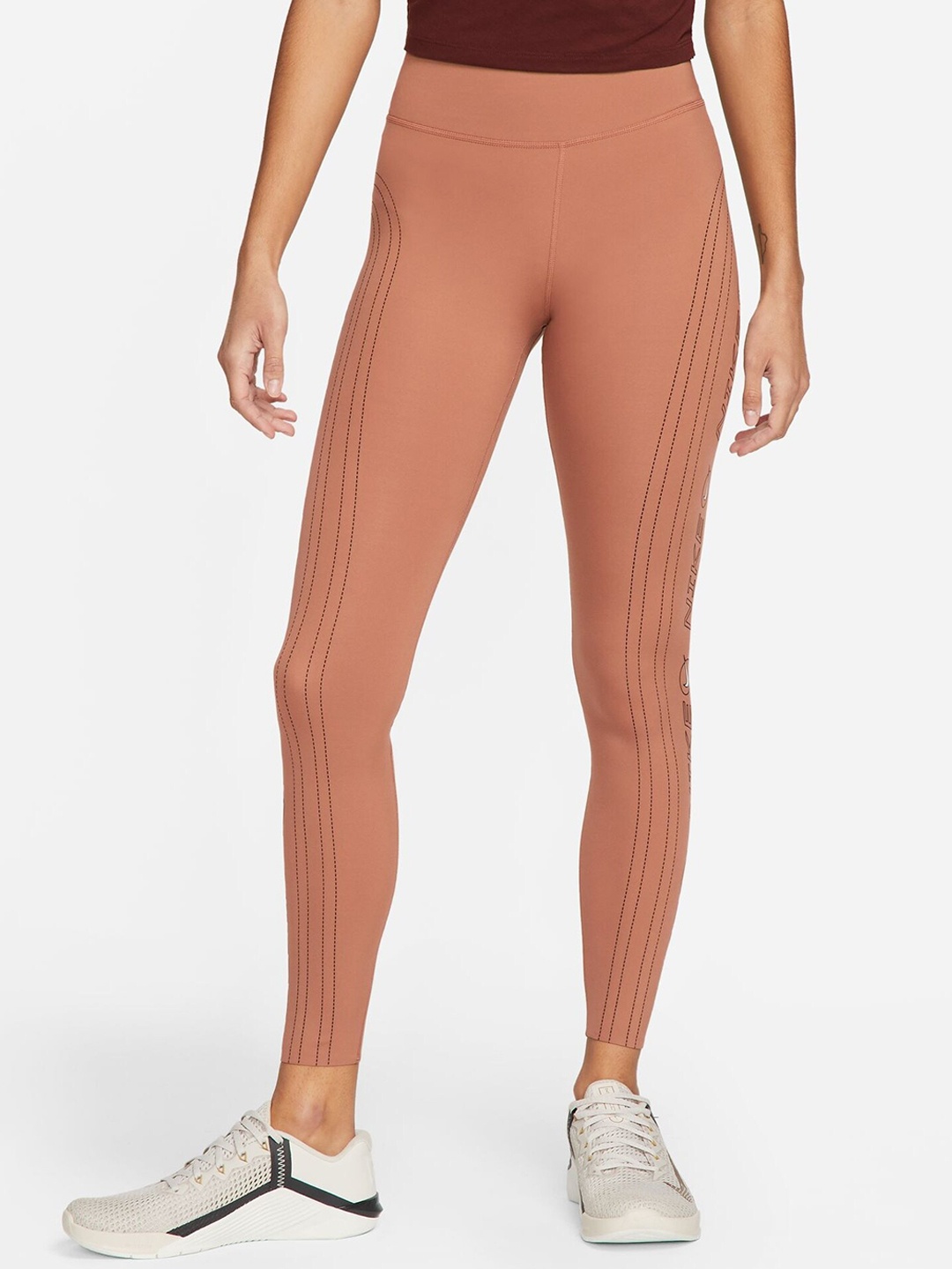 

Nike One Luxe Icon Clash Women Printed Mid-Rise Slim-Fit Ankle-Length Sports Tights, Rust
