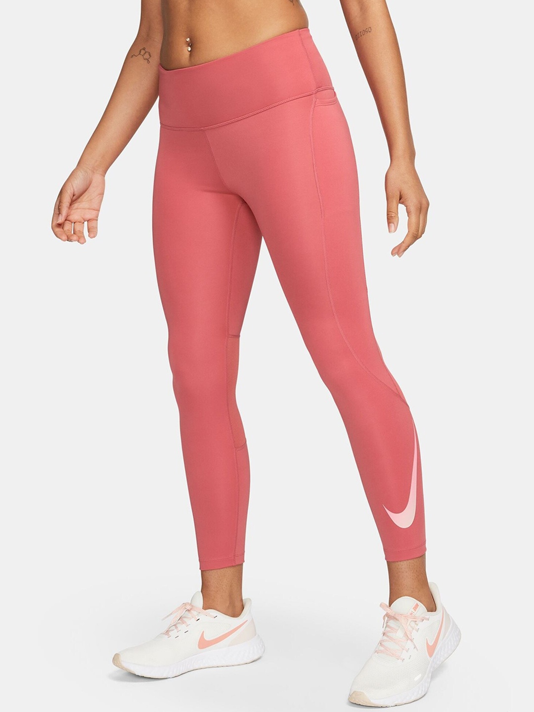 

Nike Women Fast Mid-Rise 7/8 Dri-FIT Swoosh Running Tights with Back Pocket, Pink