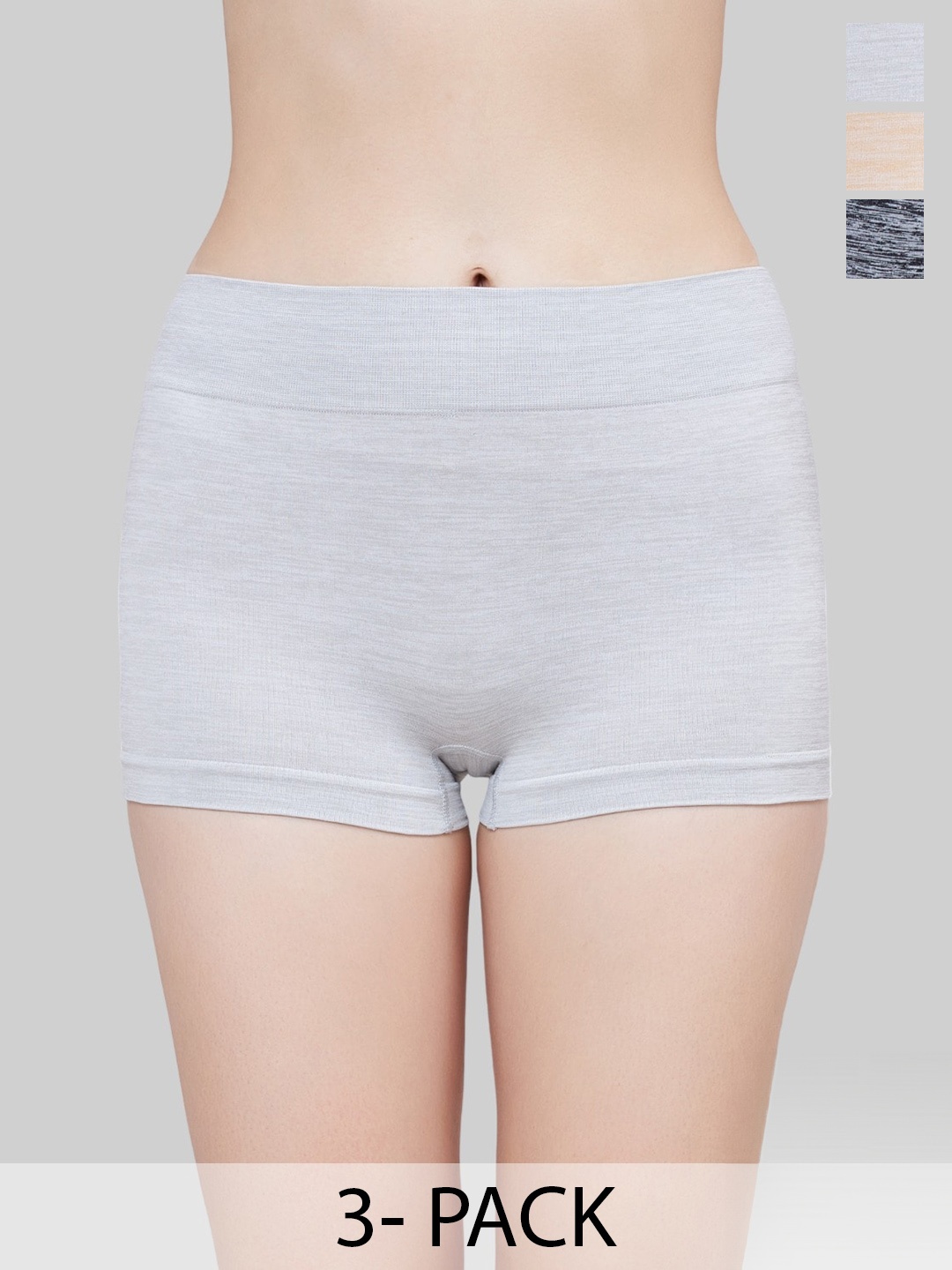 

PLUMBURY Pack Of 3 Seamless Mid-Rise Moisture Wicking Boy Short Briefs, Grey
