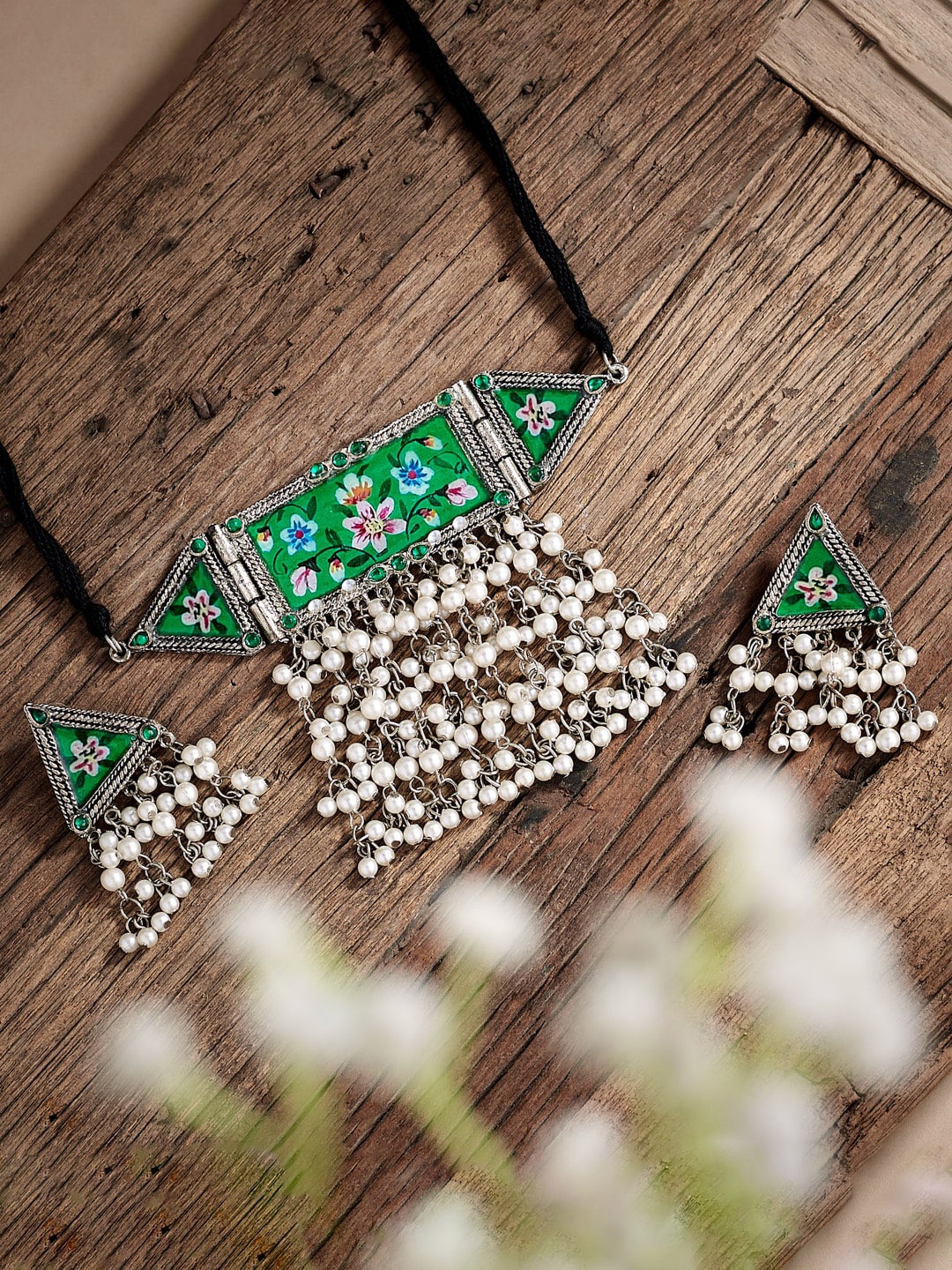 

ATIBELLE Sliver Plated German Silver Stone-Studded Jewellery Set
