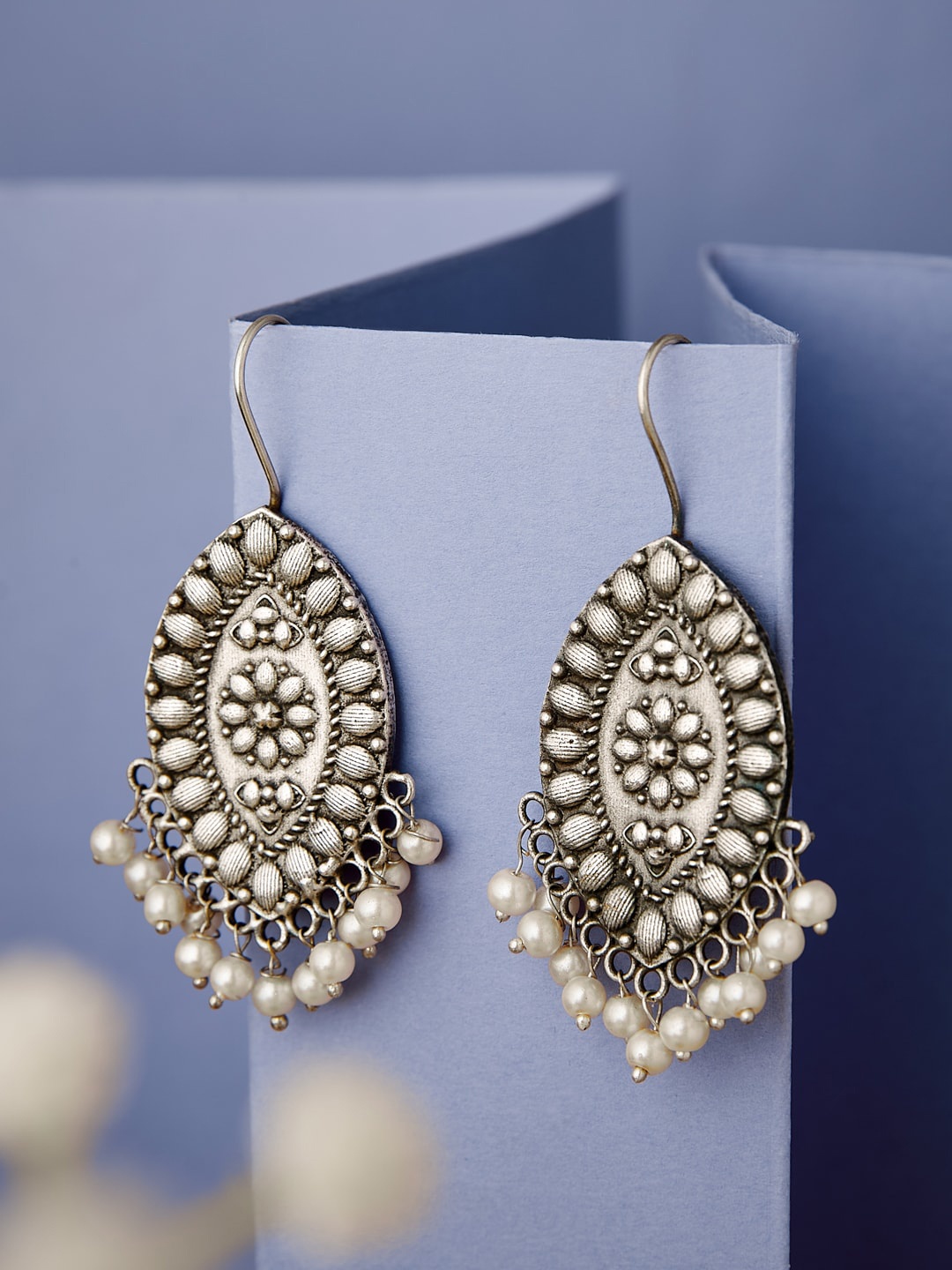 

ATIBELLE Silver Plated German Silver Contemporary Artificial Beads Drop Earrings