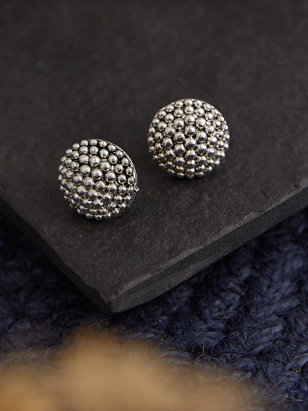 

ATIBELLE Silver Plated German Silver Contemporary Artificial Beads Studs Earrings