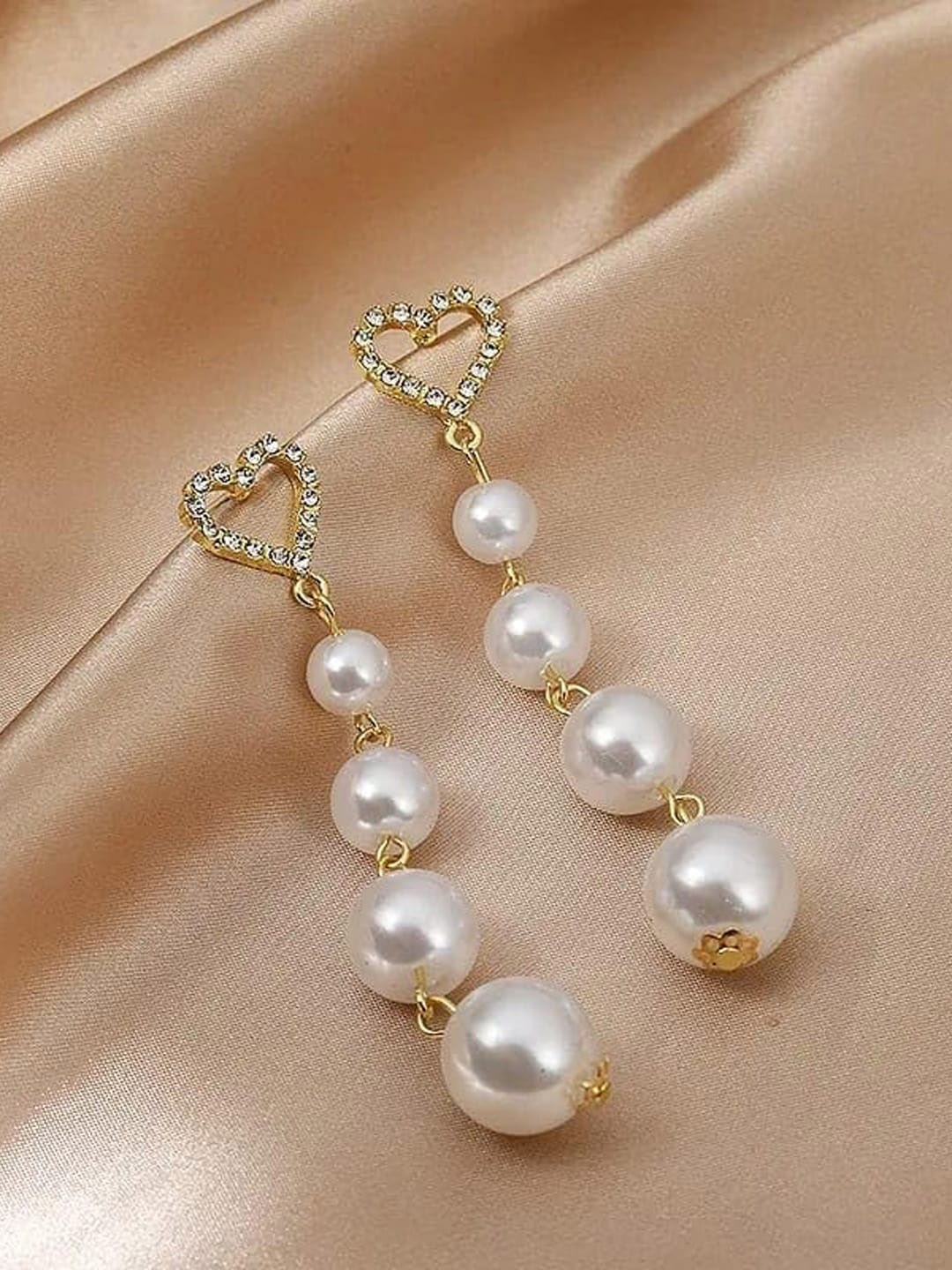 VAGHBHATT Gold-Plated Pearls Beaded Drop Earrings, White