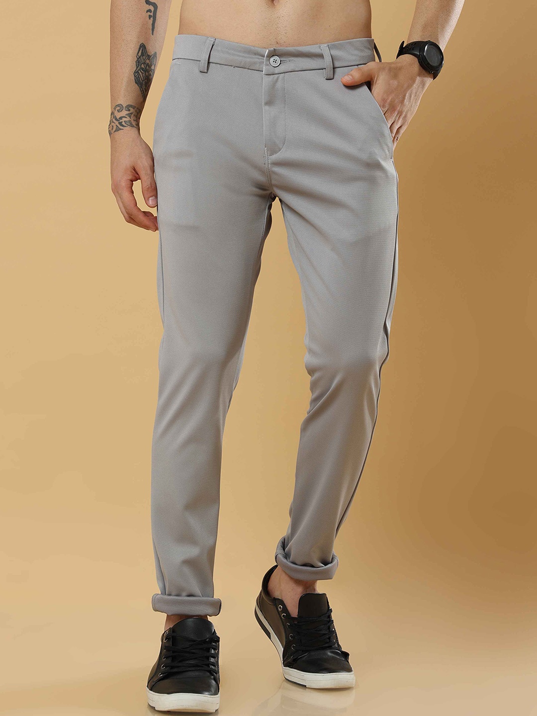 

Tailoraedge Men Relaxed Mid-Rise Chinos Trousers, Grey