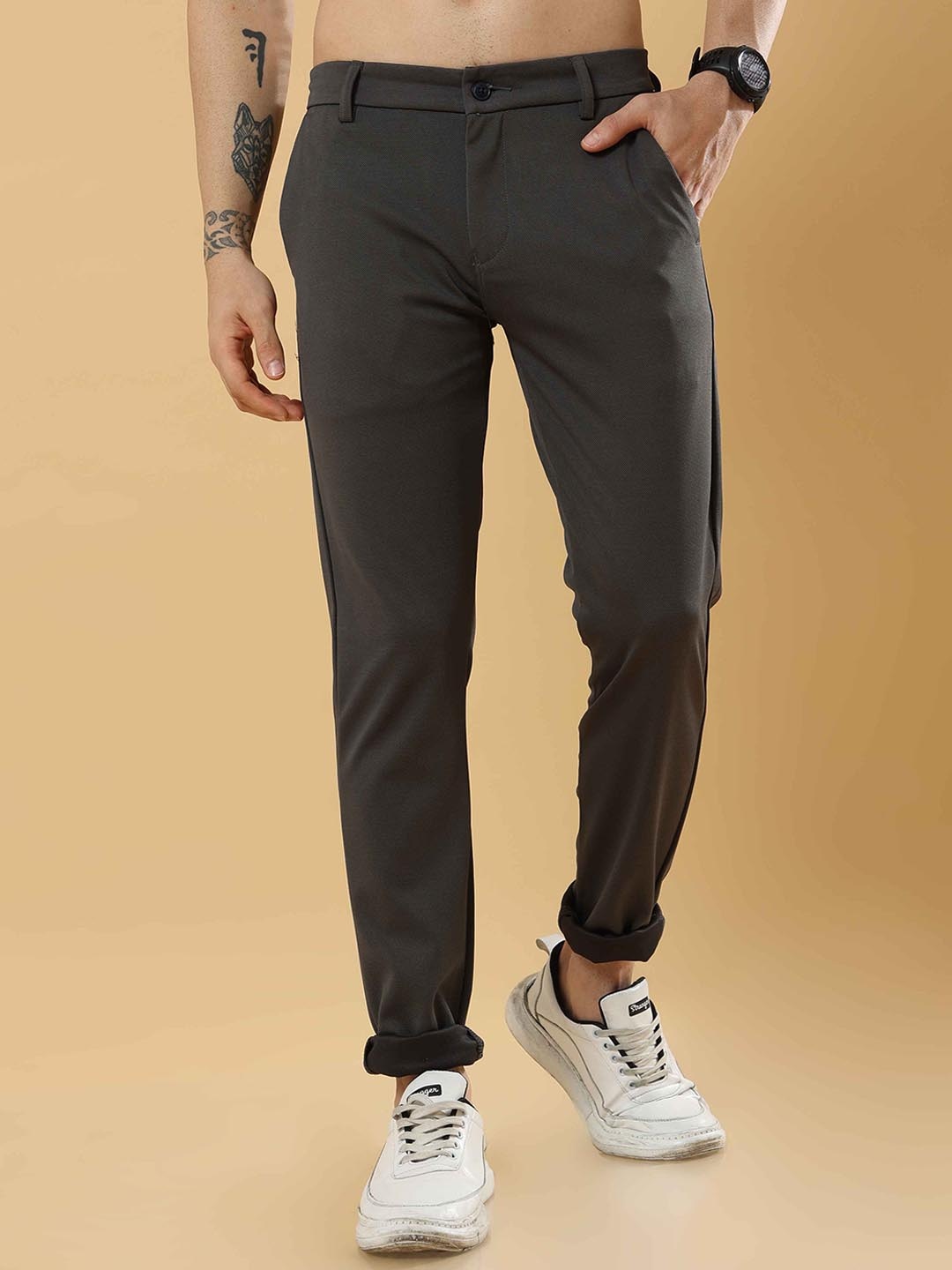 

Tailoraedge Men Relaxed Chinos Trousers, Grey