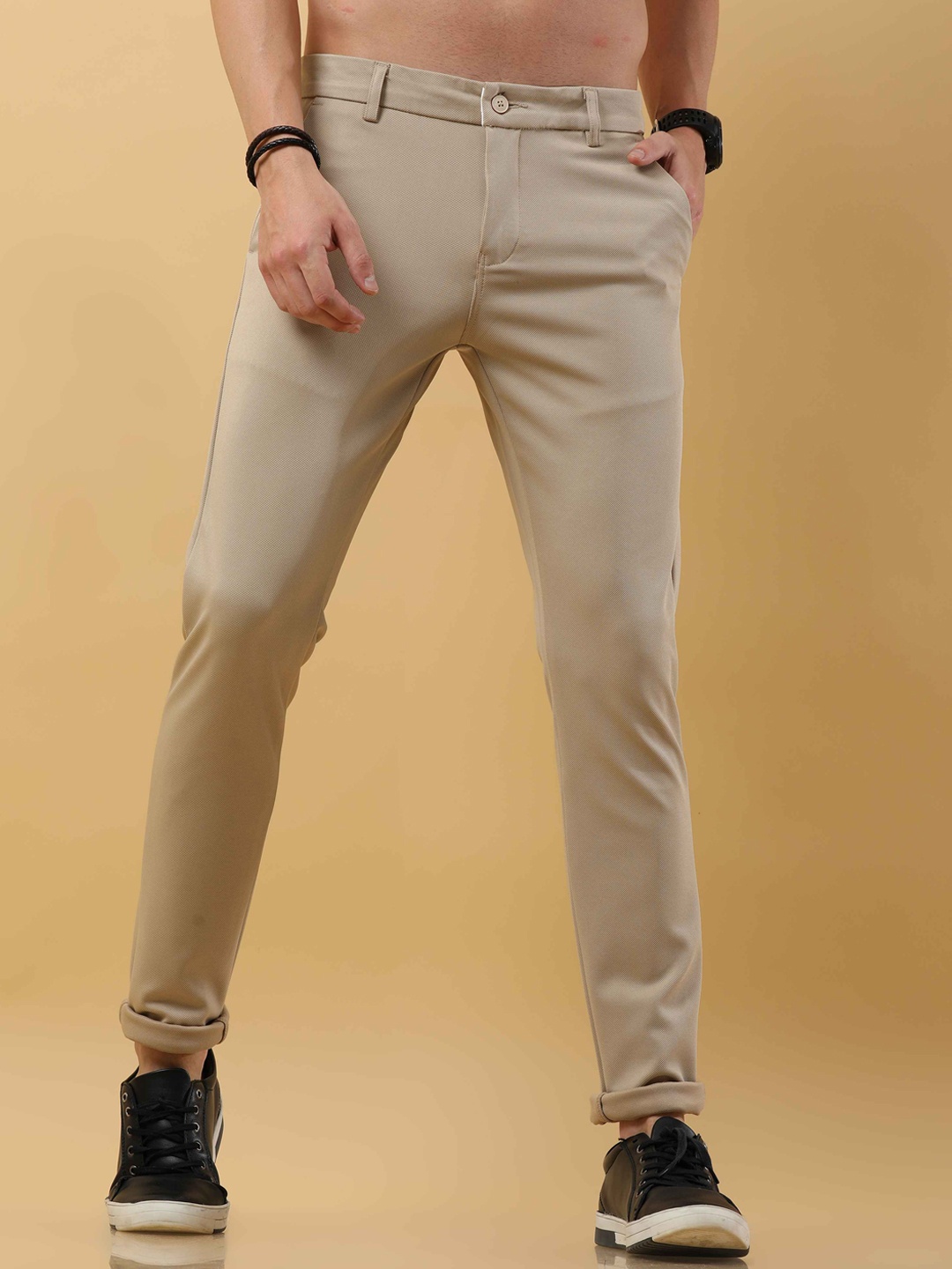 

Tailoraedge Men Relaxed Mid-Rise Chinos Trousers, Cream