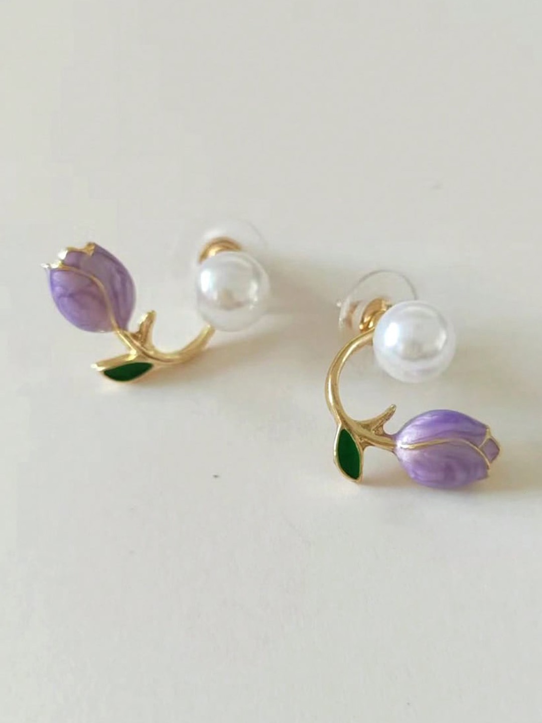 

VAGHBHATT Gold Plated Beaded Two Ways Tulip Stud Earrings