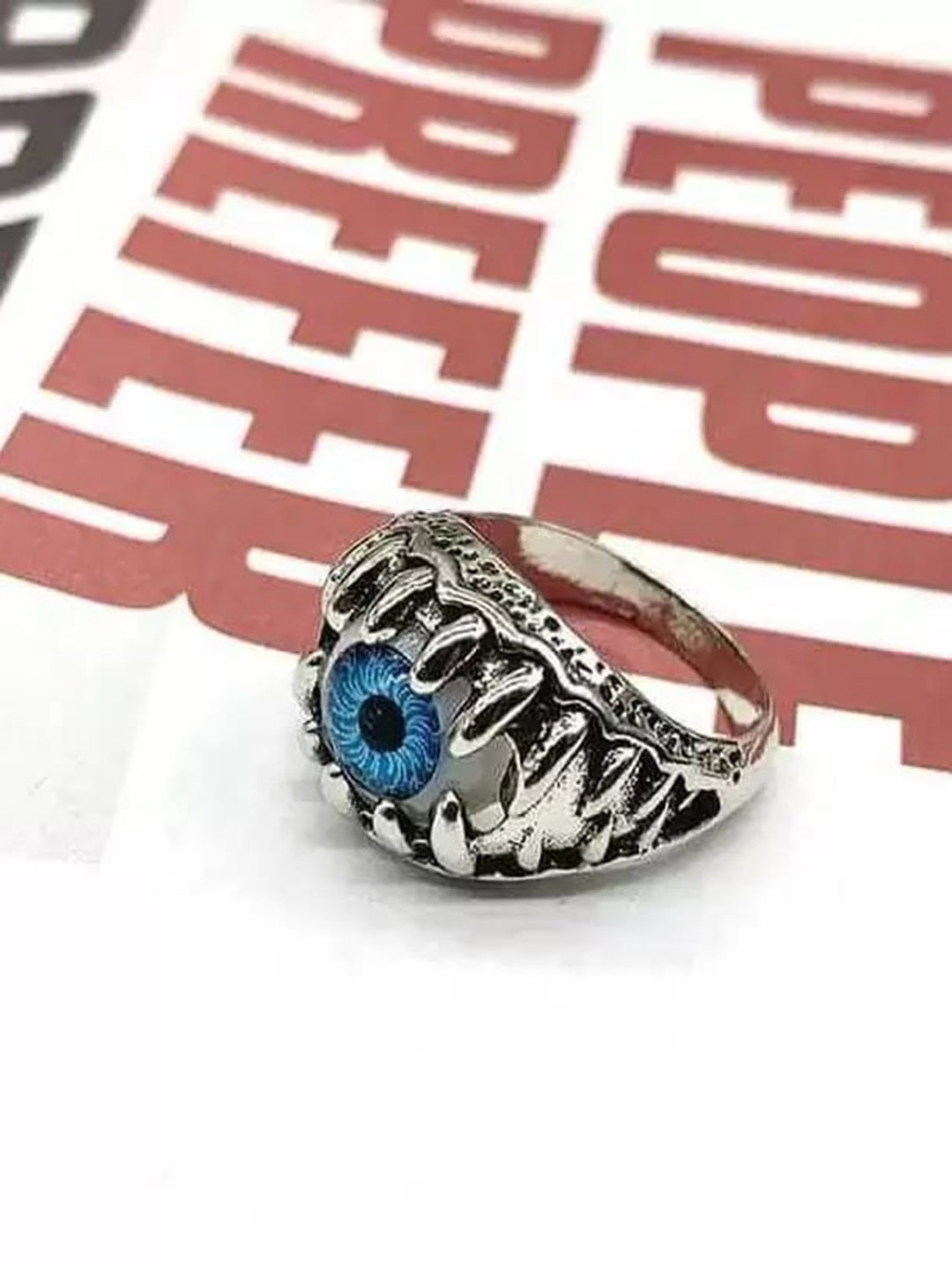 

KRYSTALZ Silver-Plated Evil Eye Adjustable Finger Ring