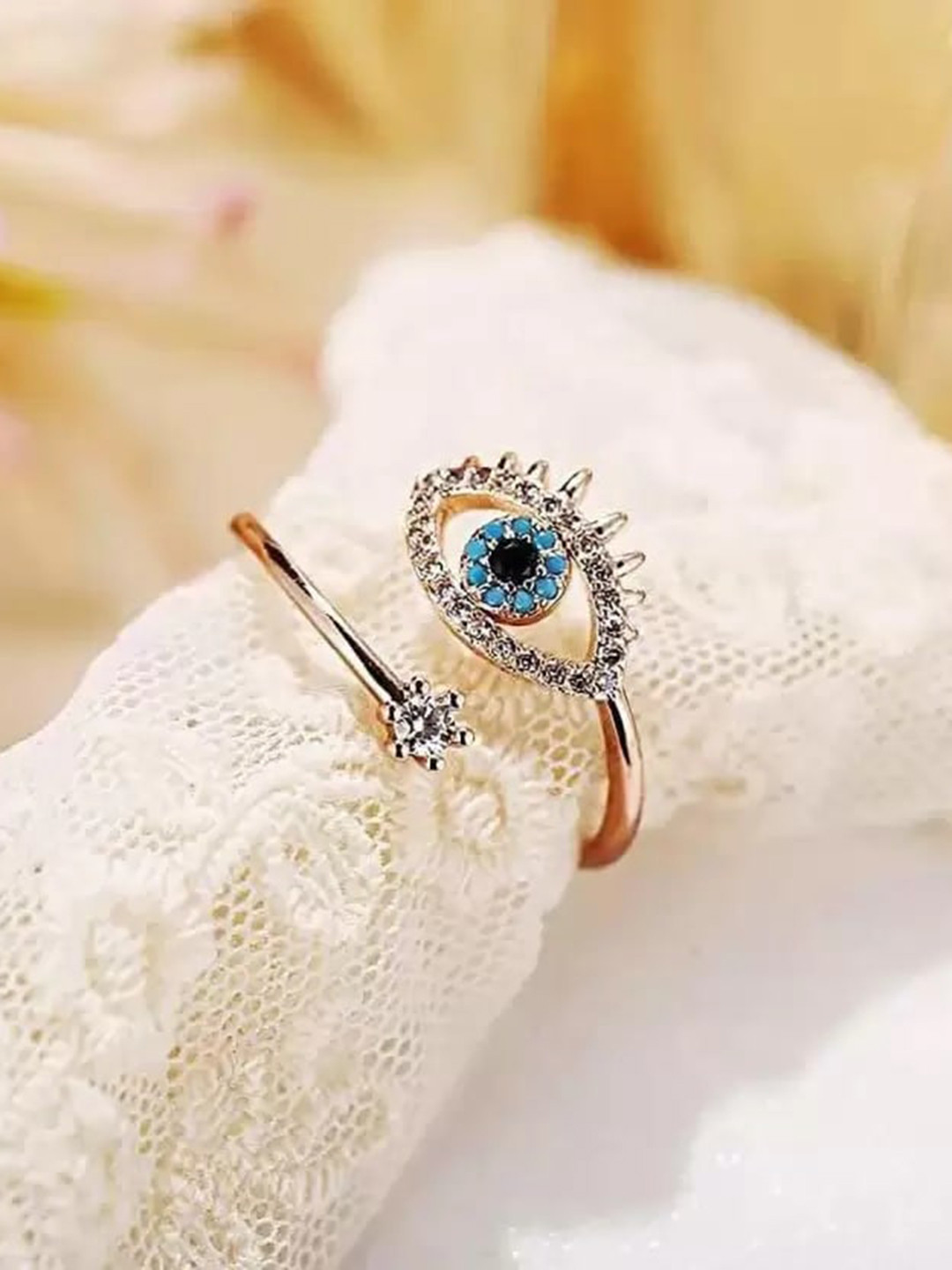 

KRYSTALZ Rose Gold-Plated CZ-Studded Evil Eye Finger Ring