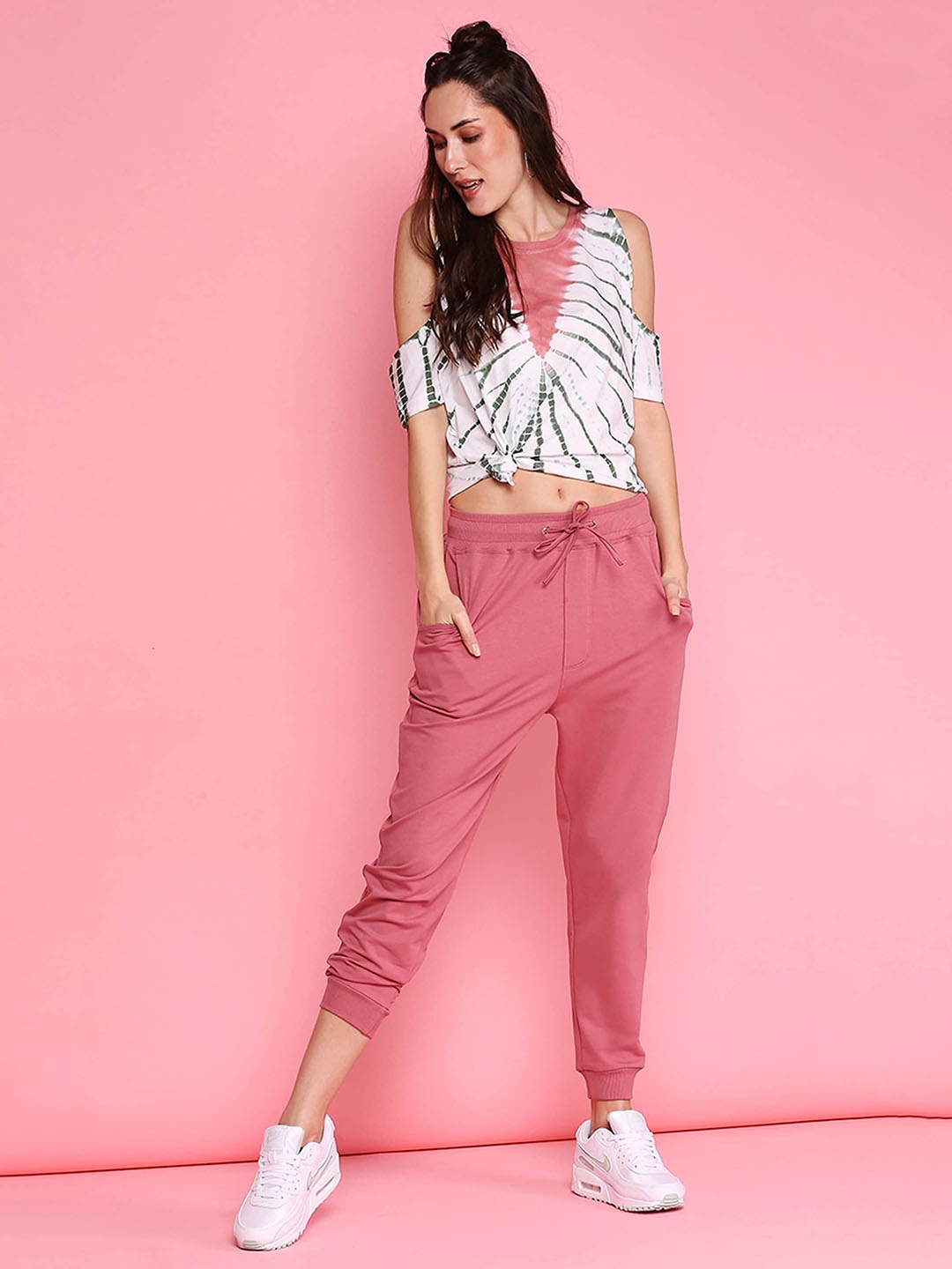 

Tuna London Women Cotton Mid-Rise Joggers, Pink