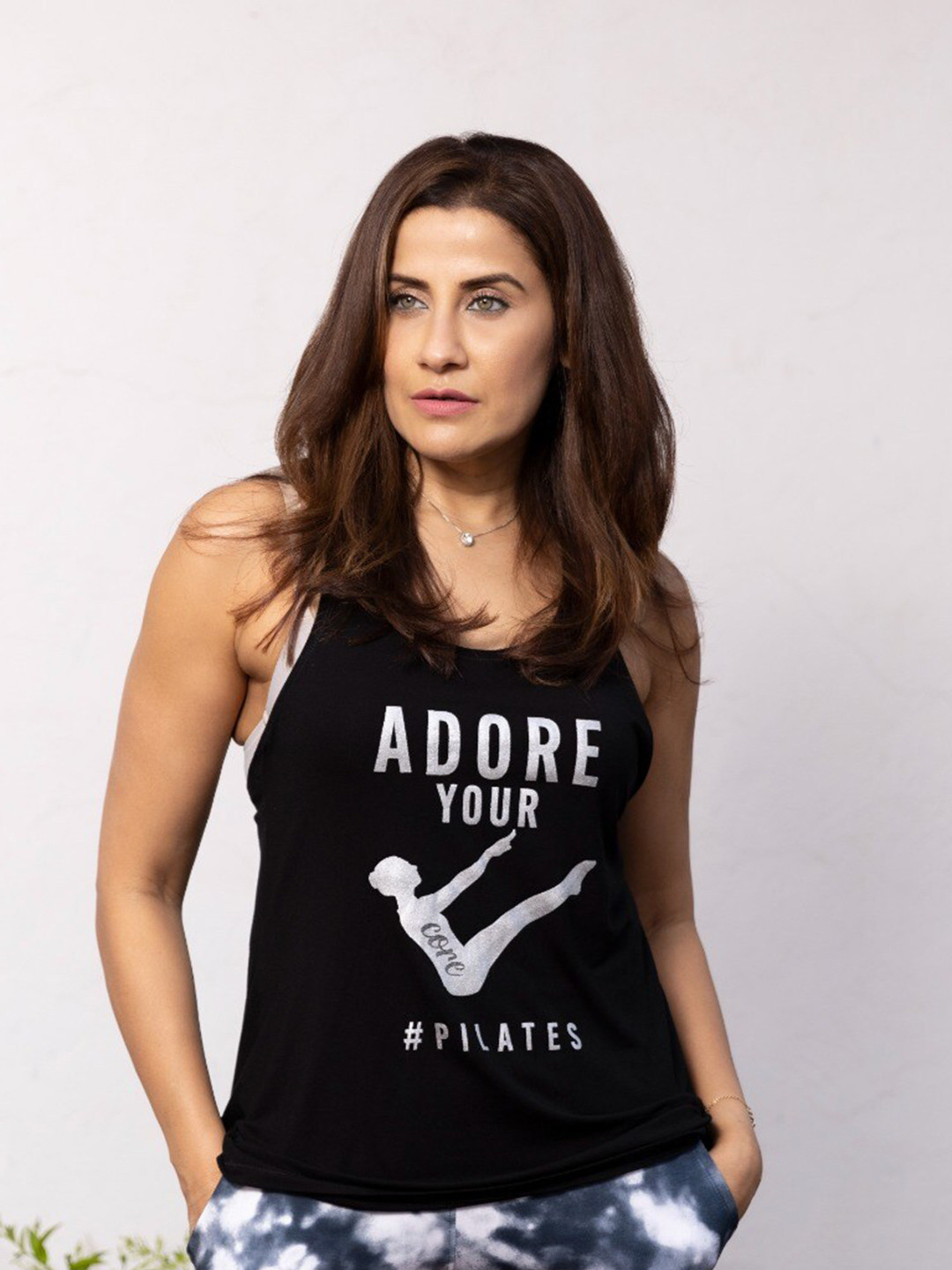 

Tuna London Typography Printed Racerback Cotton Tank Top, Black