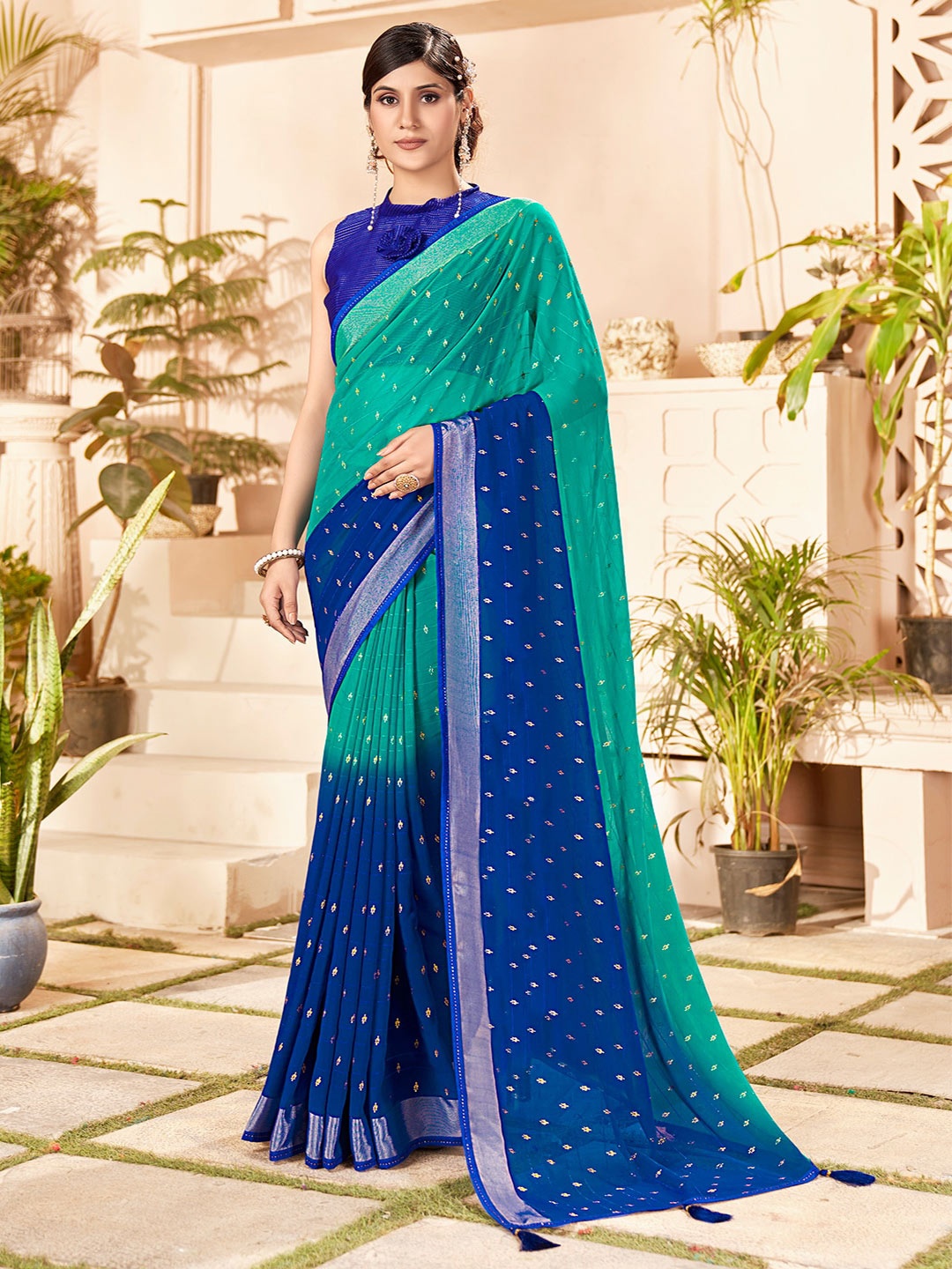 

SANSKAR Ethnic Motifs Saree, Blue