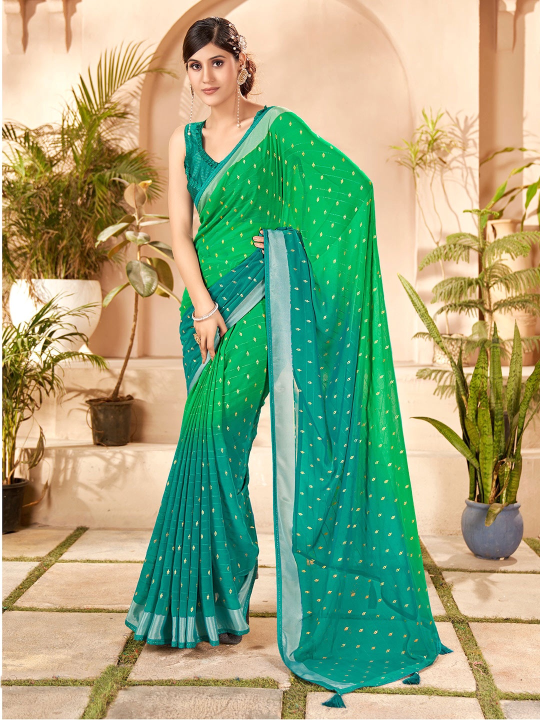 

SANSKAR Ethnic Motifs Saree, Green