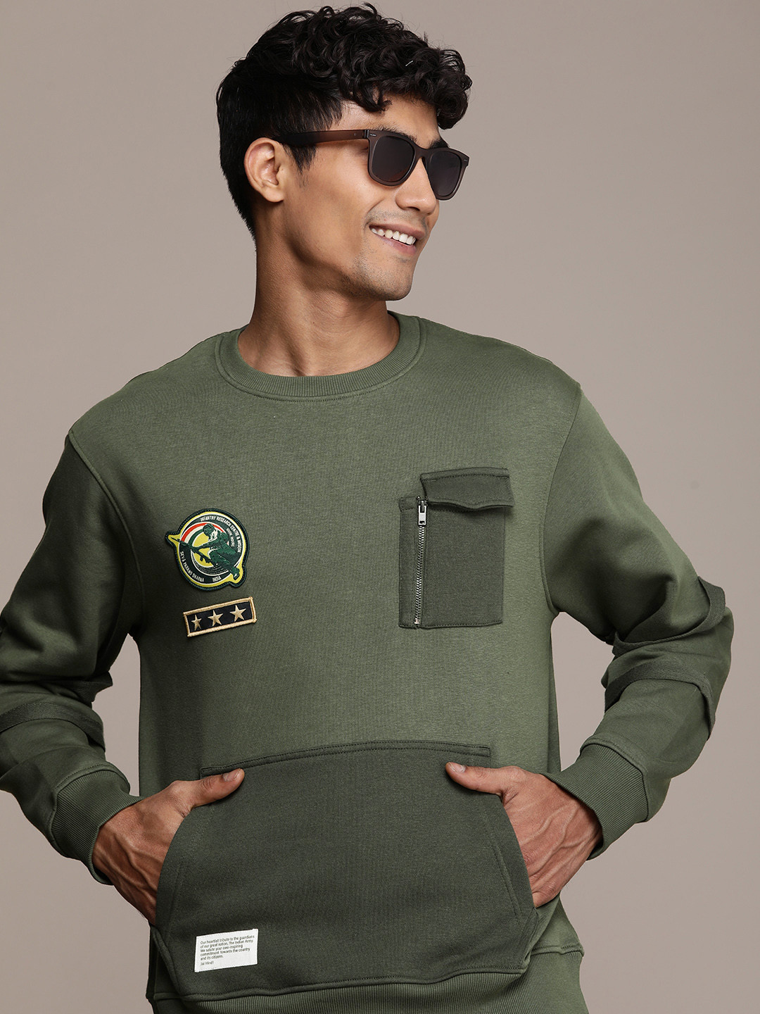 

WROGN X Indian Infantry by A47 Slim Fit Sweatshirt, Olive